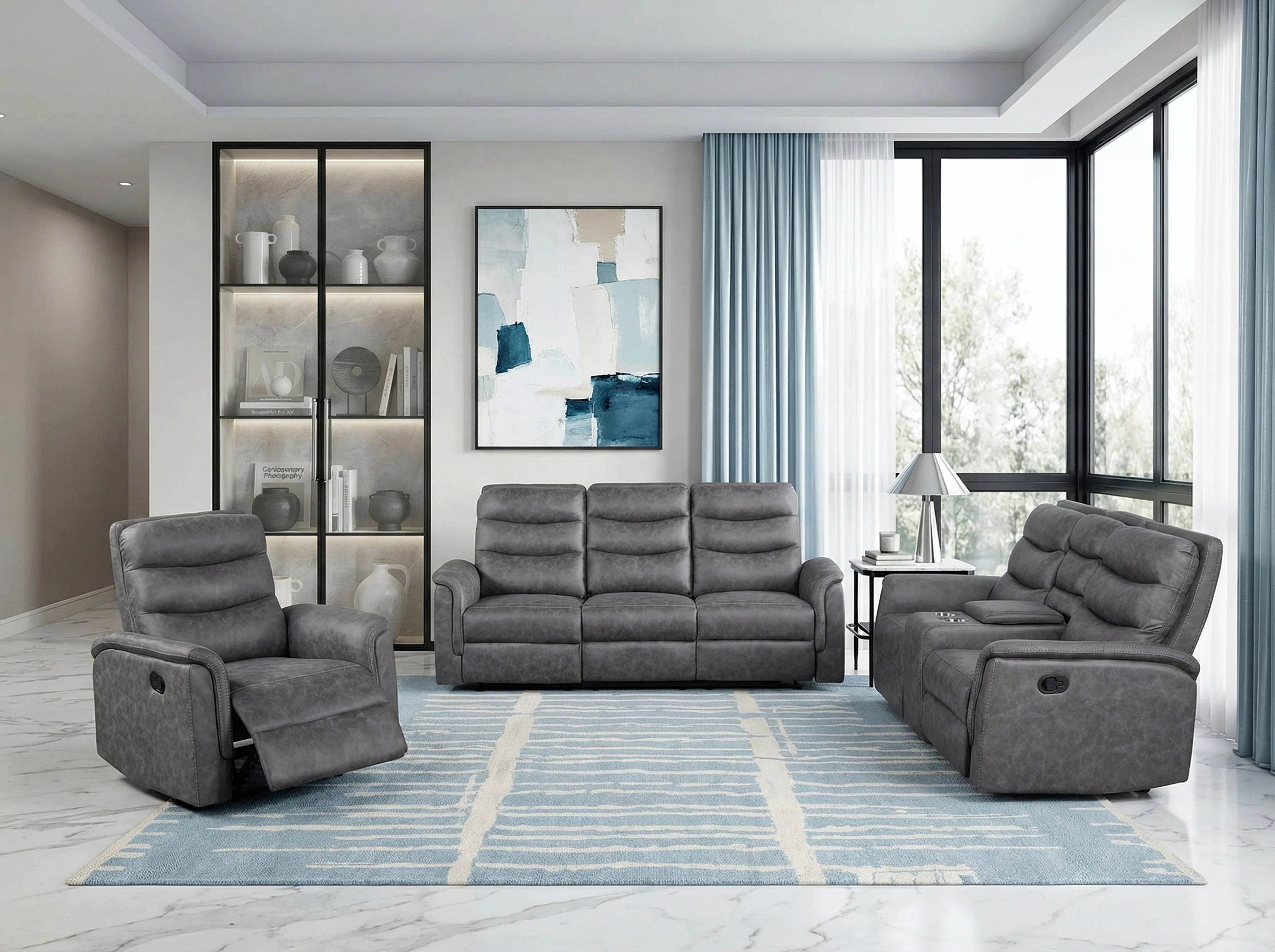 Metric Gray Double Glider Reclining Loveseat with Center Console - Image 9