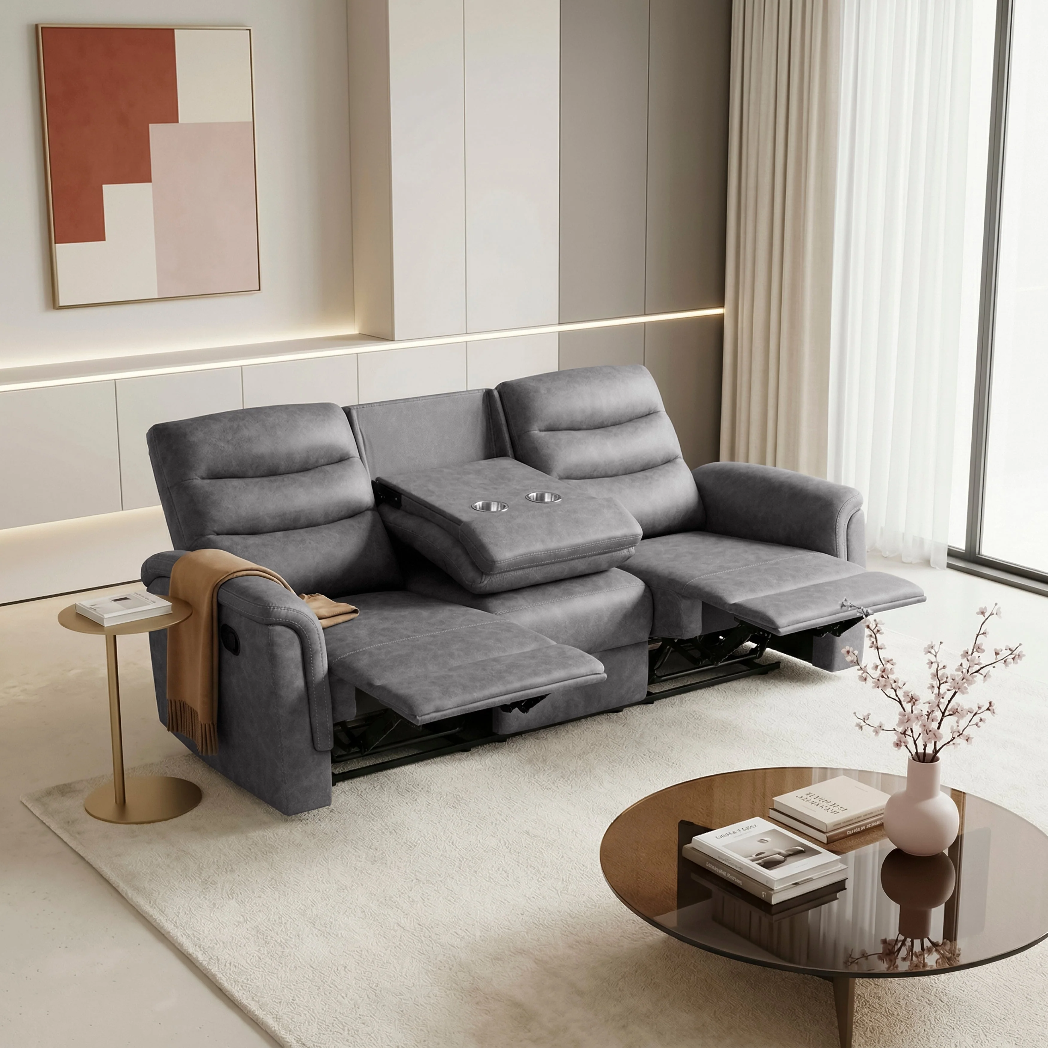 Metric Gray Double Reclining Sofa with Drop-down Cup Holders - Image 15