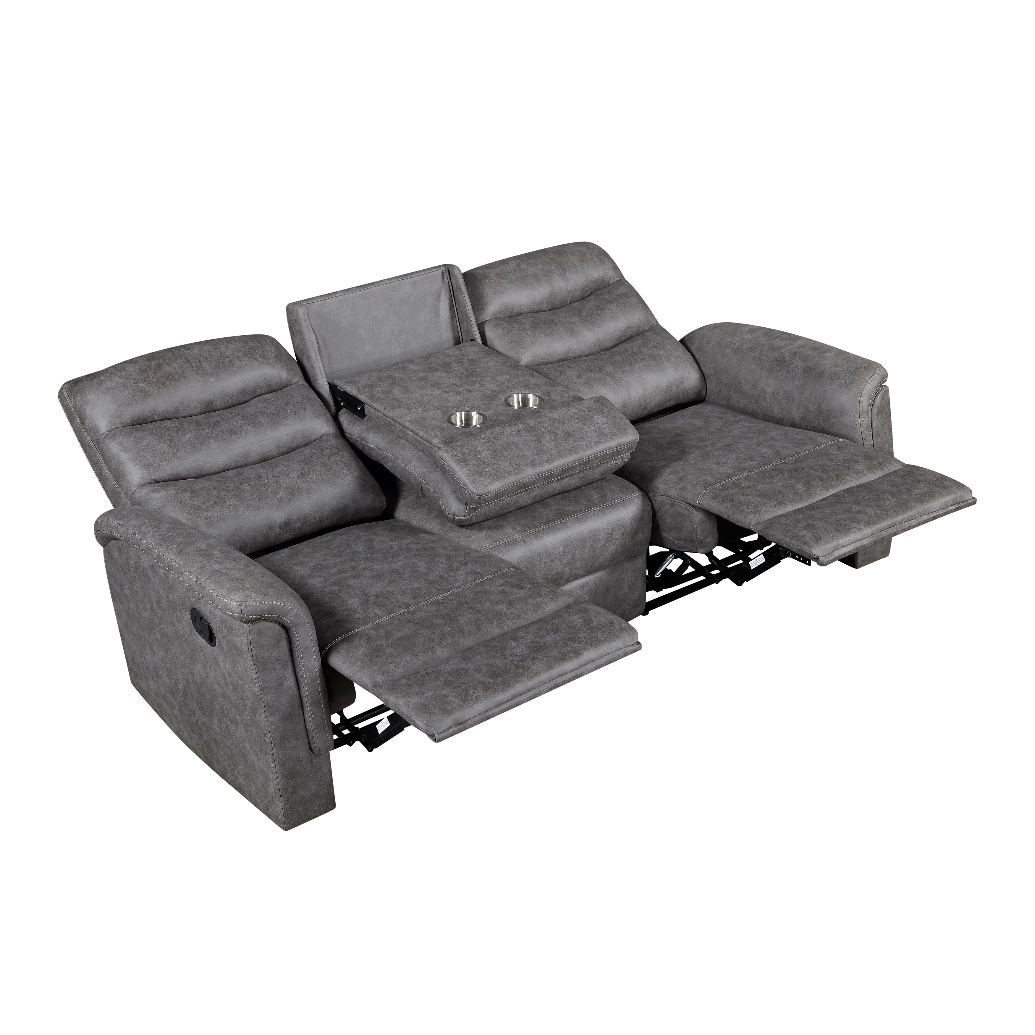 Metric Gray Double Reclining Sofa with Drop-down Cup Holders - Image 5