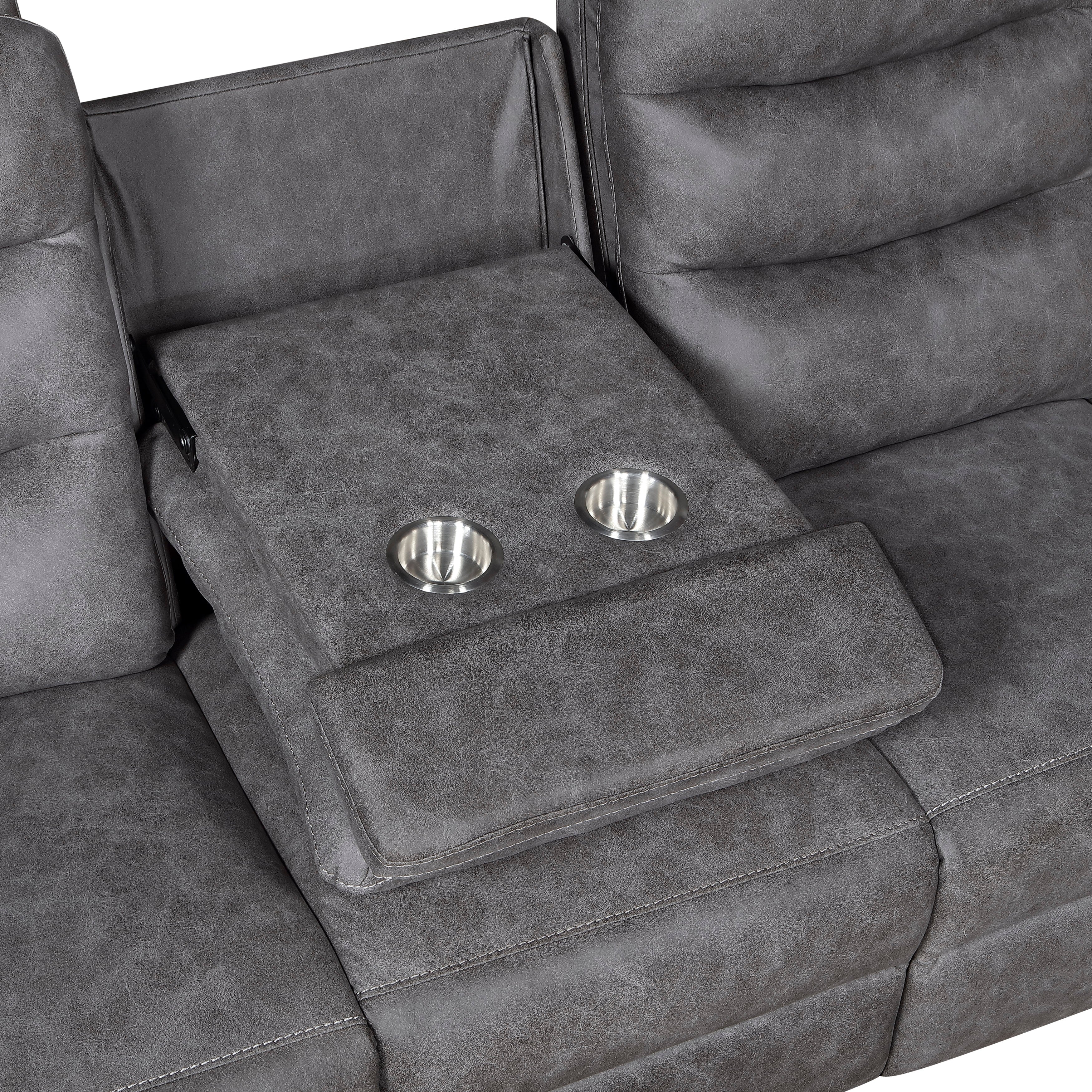 Metric Gray Double Reclining Sofa with Drop-down Cup Holders - Image 6