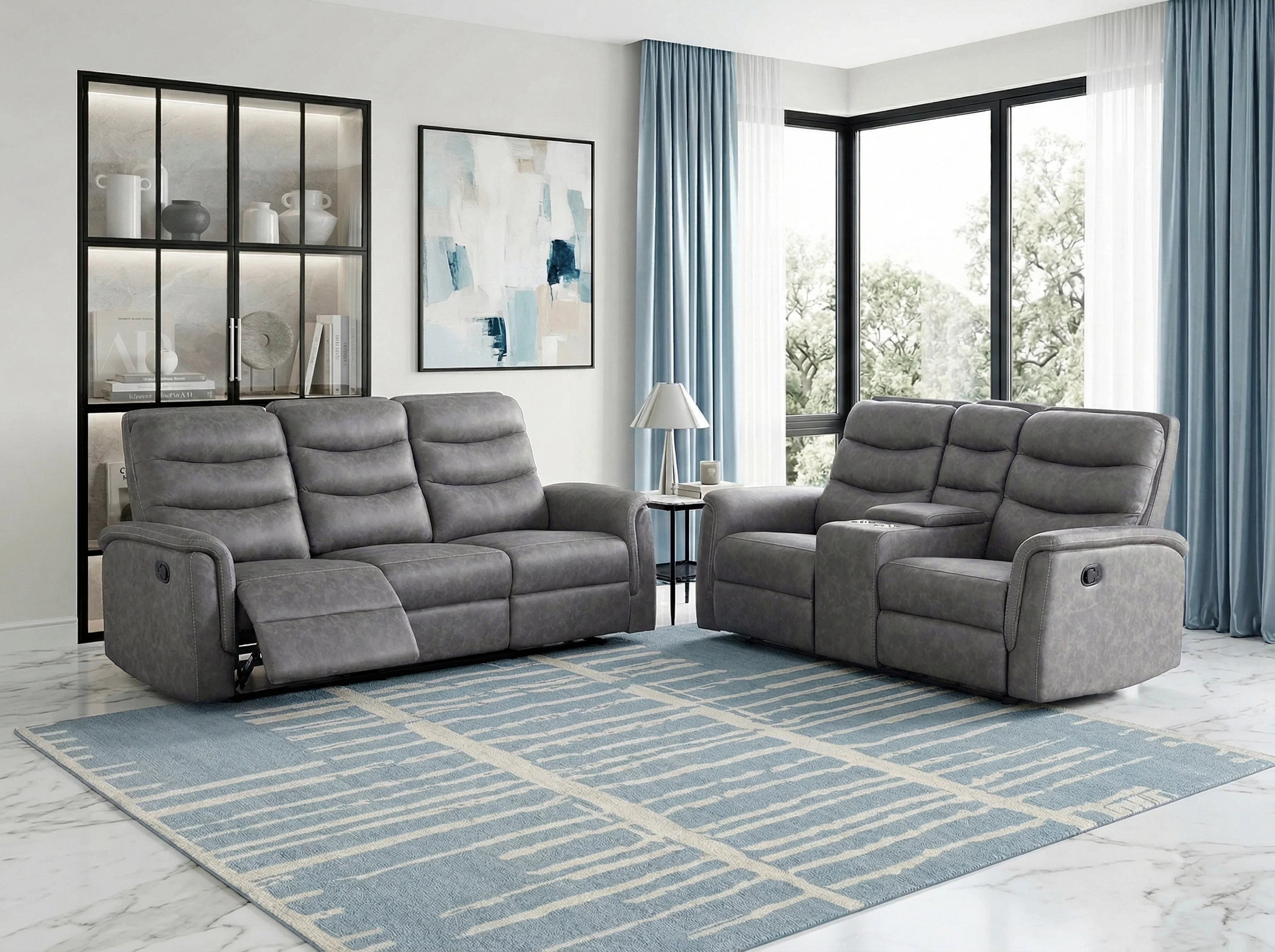 Metric Gray Double Reclining Sofa with Drop-down Cup Holders - Image 9