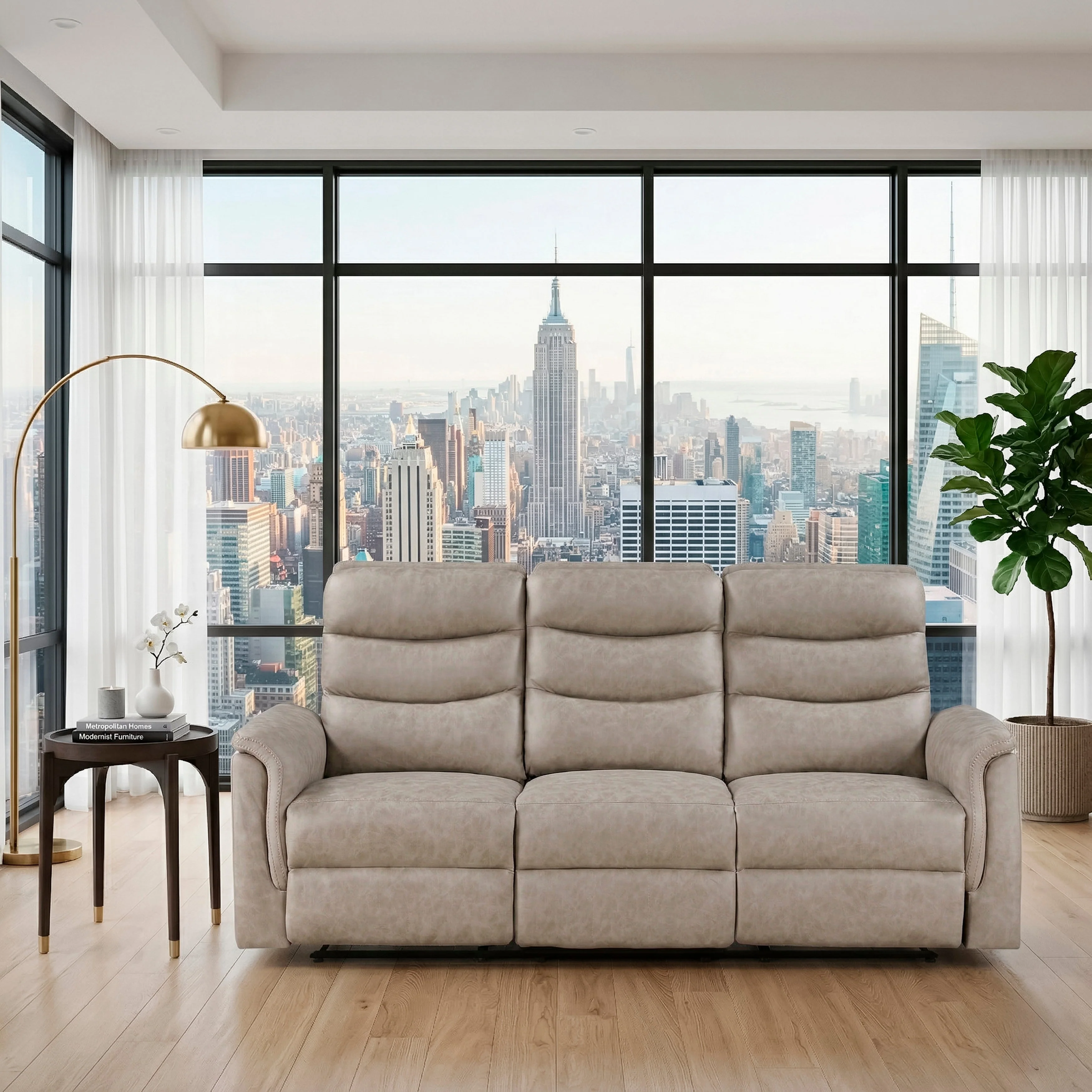Metric Taupe Double Reclining Sofa with Drop-down Cup Holders - Image 12