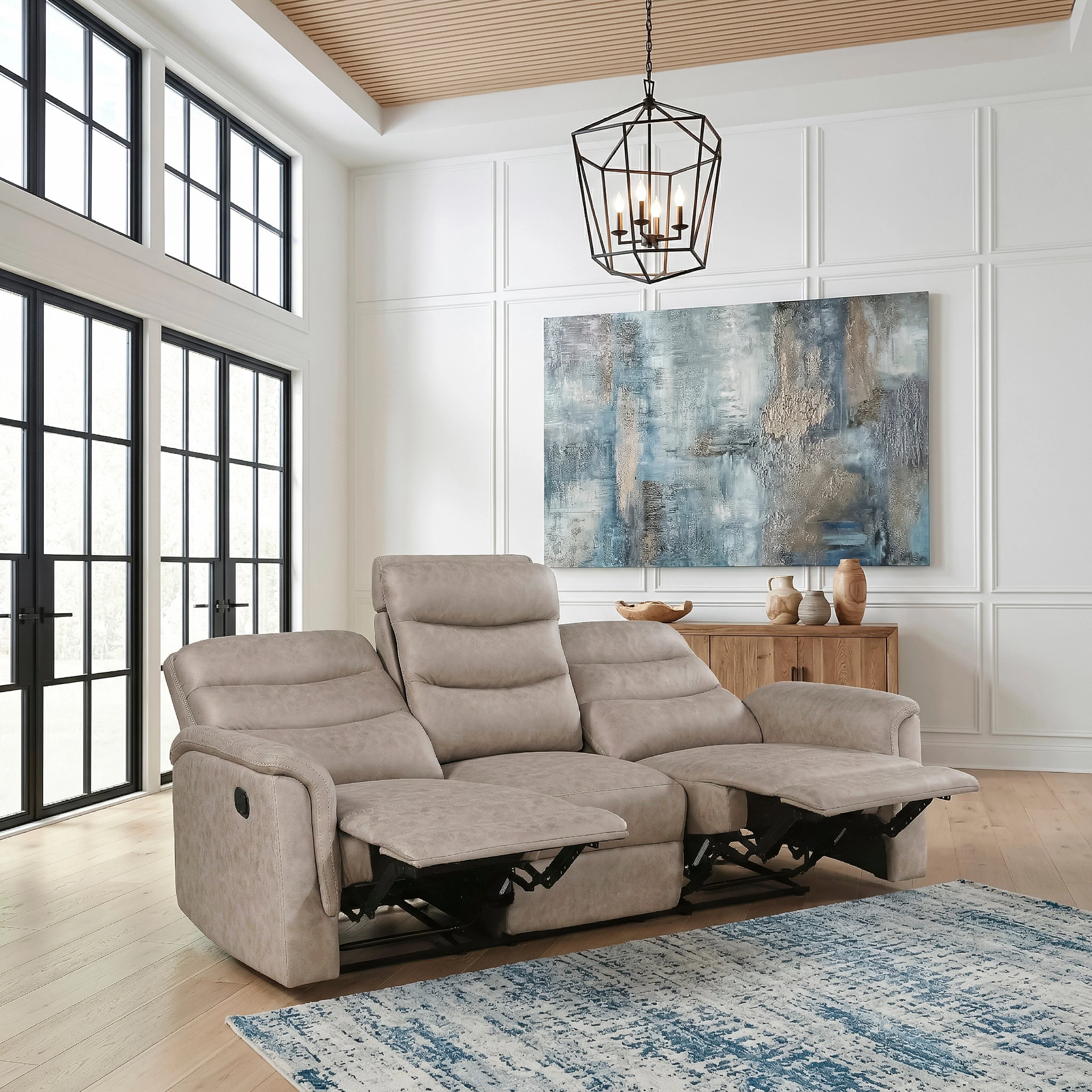 Metric Taupe Double Reclining Sofa with Drop-down Cup Holders - Image 17
