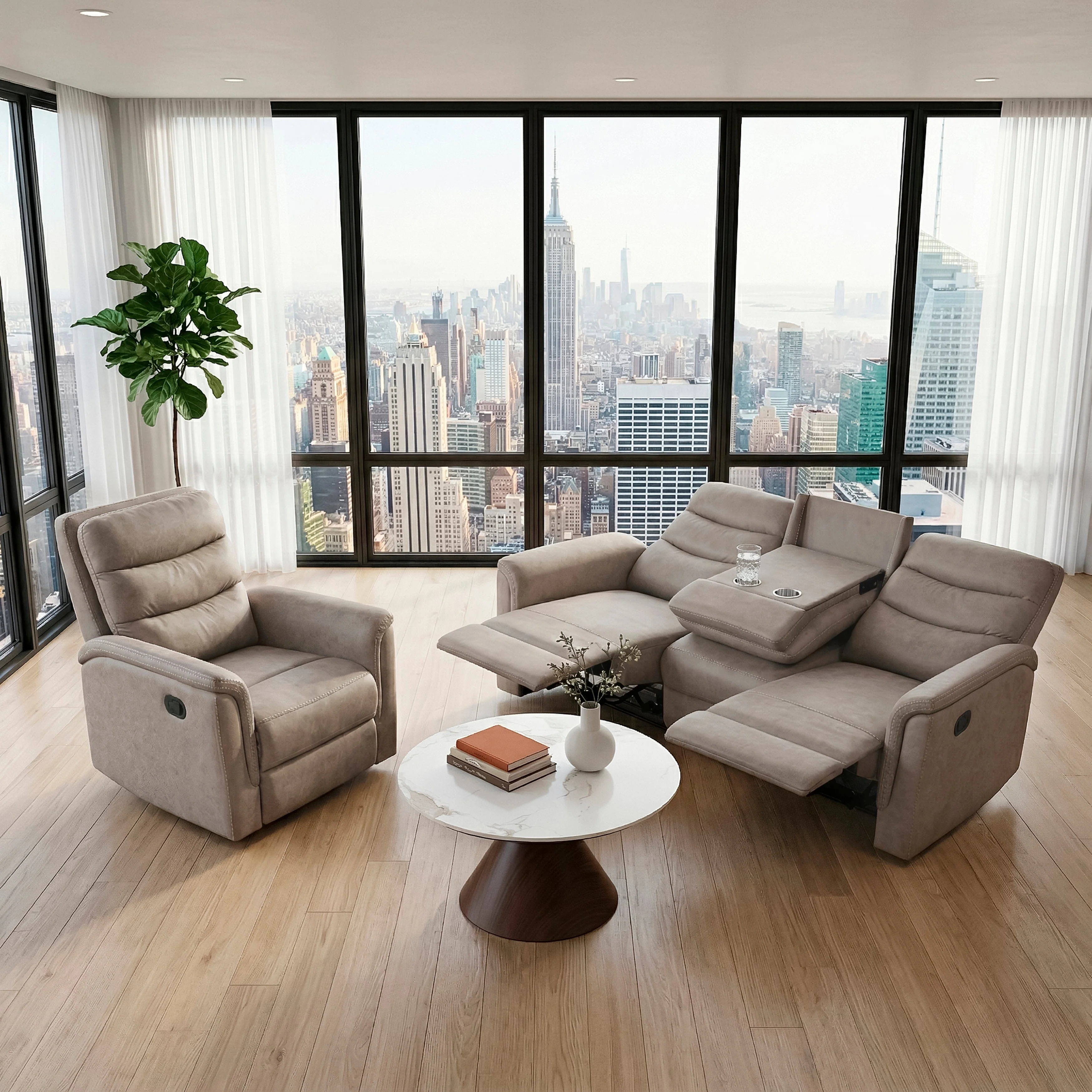 Metric Taupe Double Reclining Sofa with Drop-down Cup Holders - Image 19