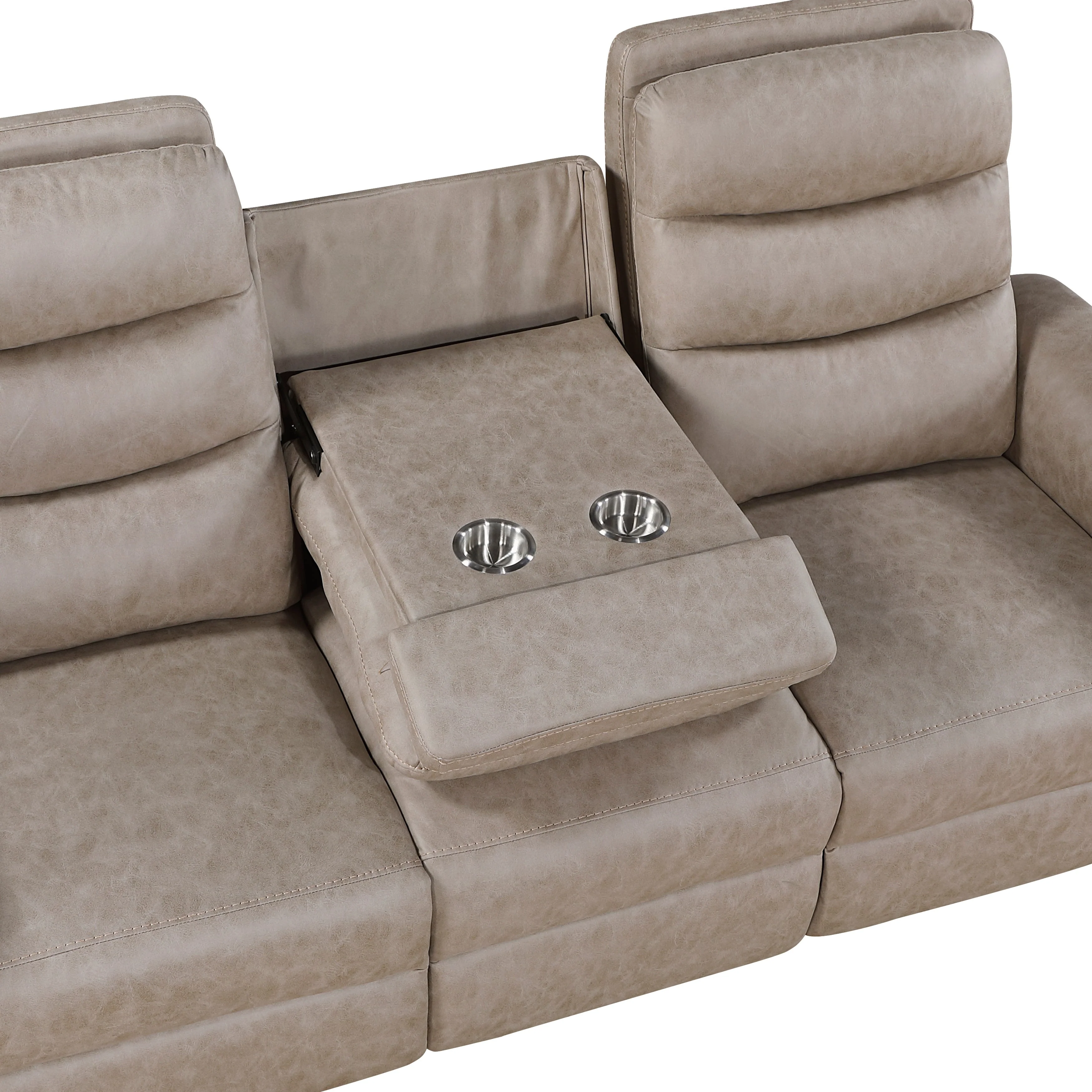 Metric Taupe Double Reclining Sofa with Drop-down Cup Holders - Image 6