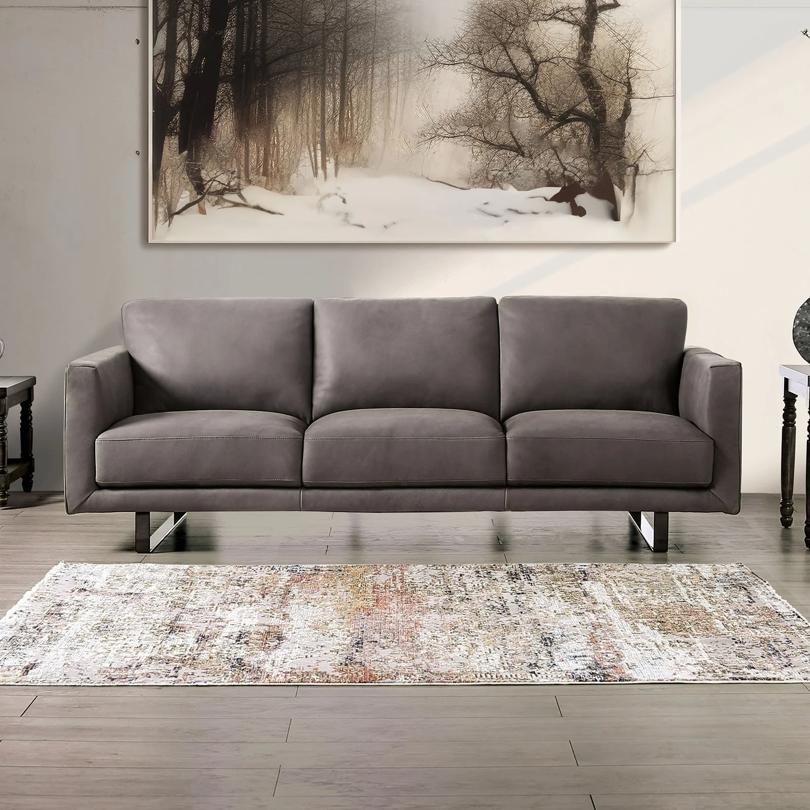 Mezzanotte Gray Real Italian Leather Living Room Set - Image 2