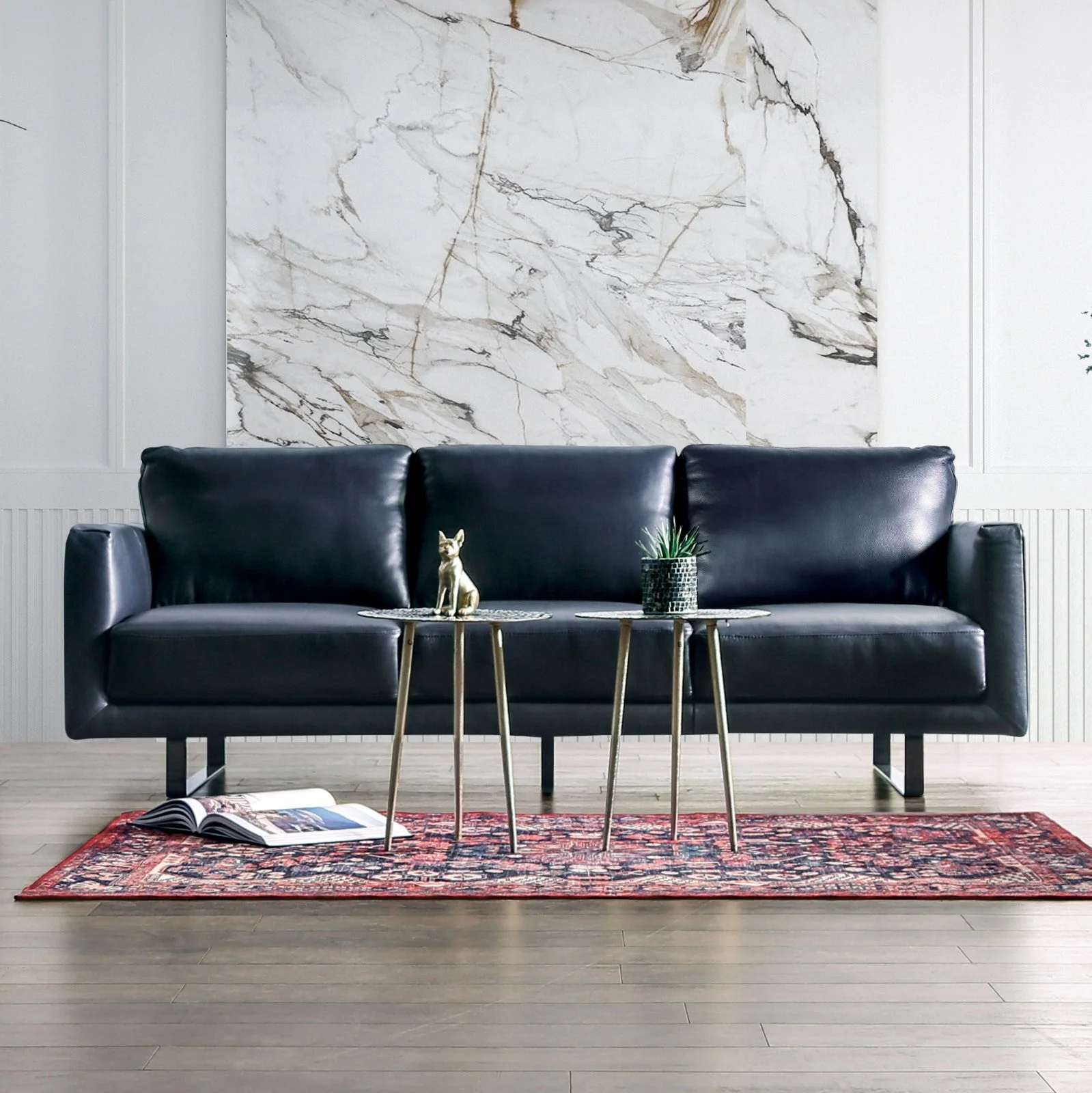 Mezzanotte Midnight Blue Real Italian Leather Sofa & Loveseat - Image 2