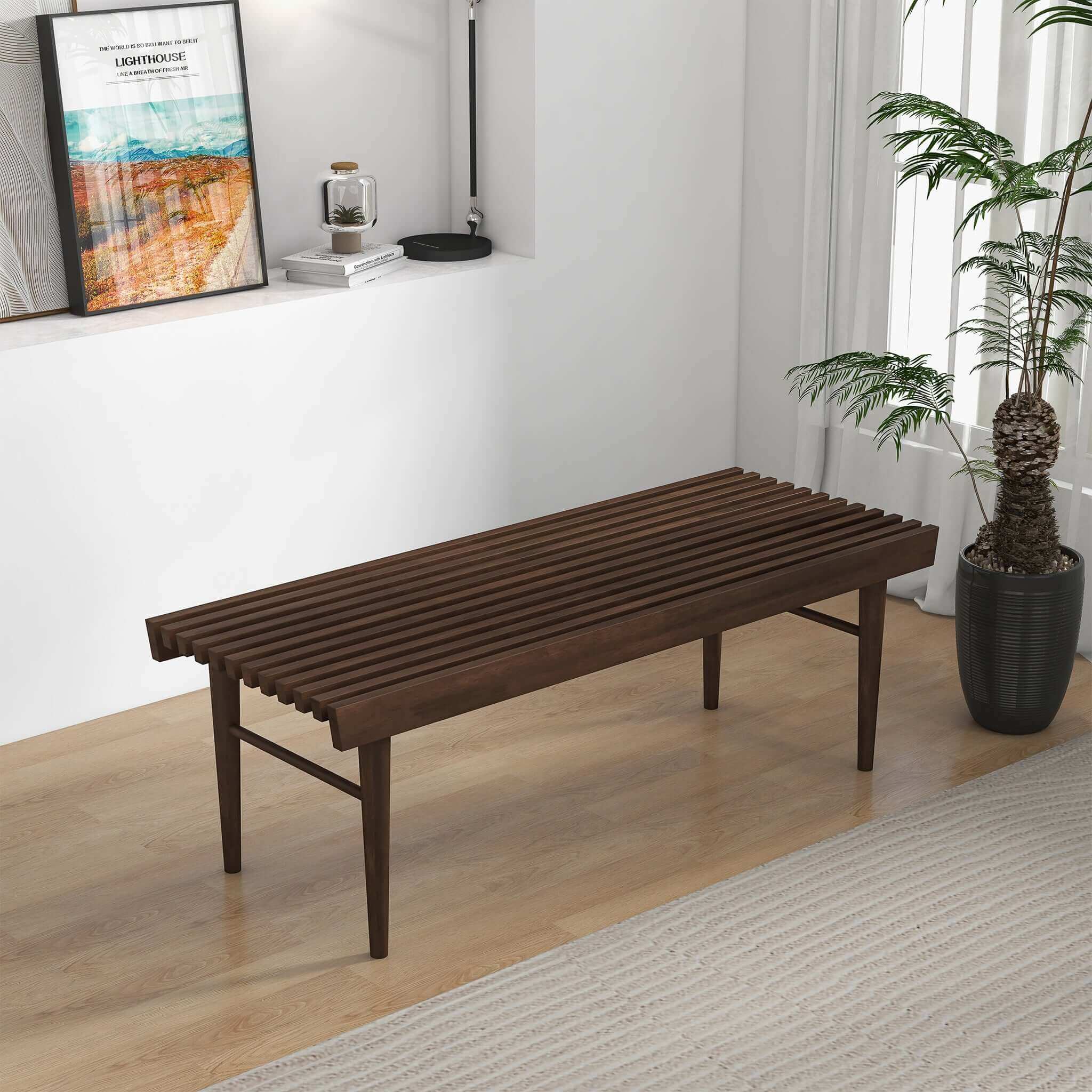 Mia Mid Century Modern Solid Wood Bench - Image 3