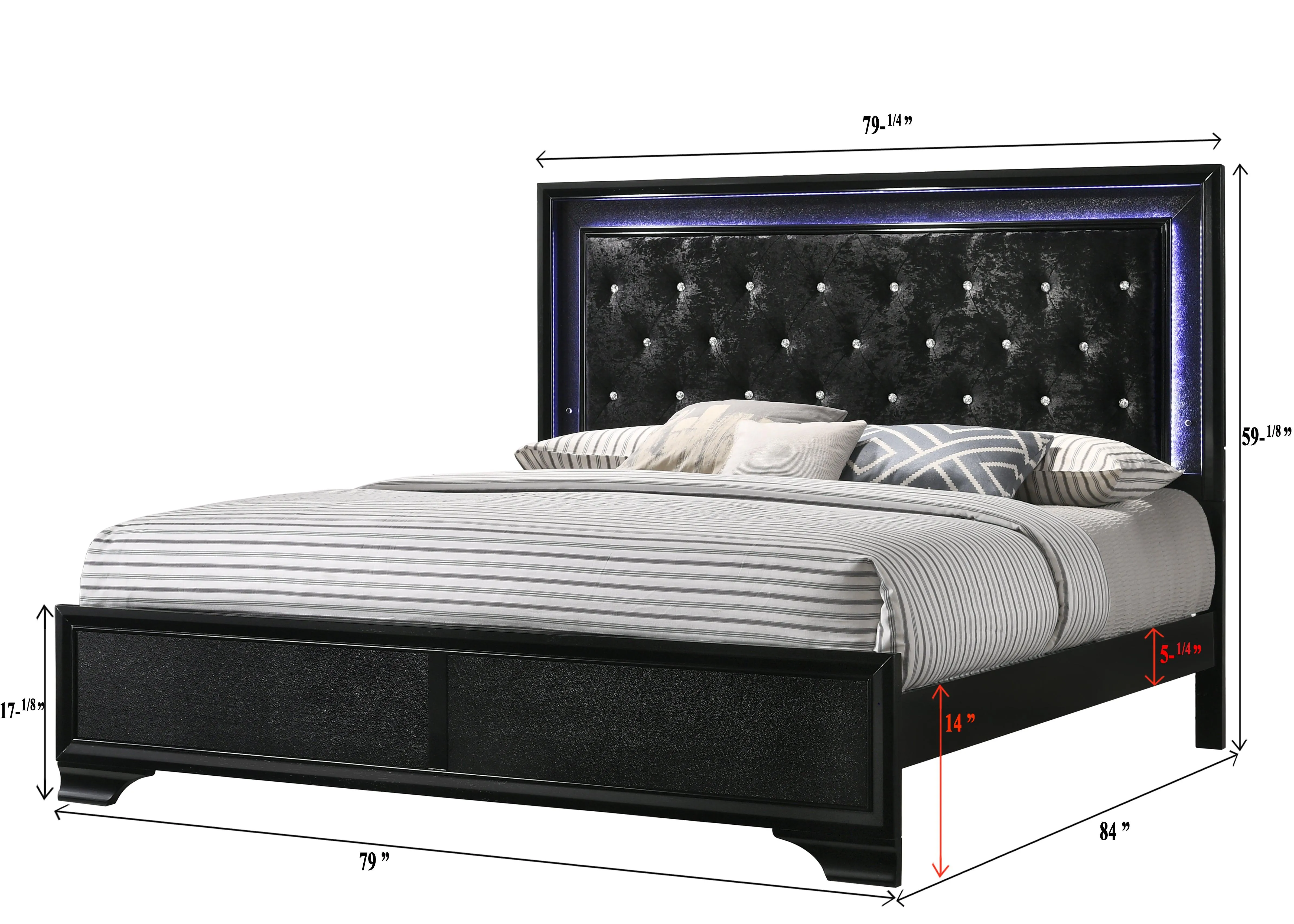 Micah Black King LED Upholstered Panel Bed - Image 4