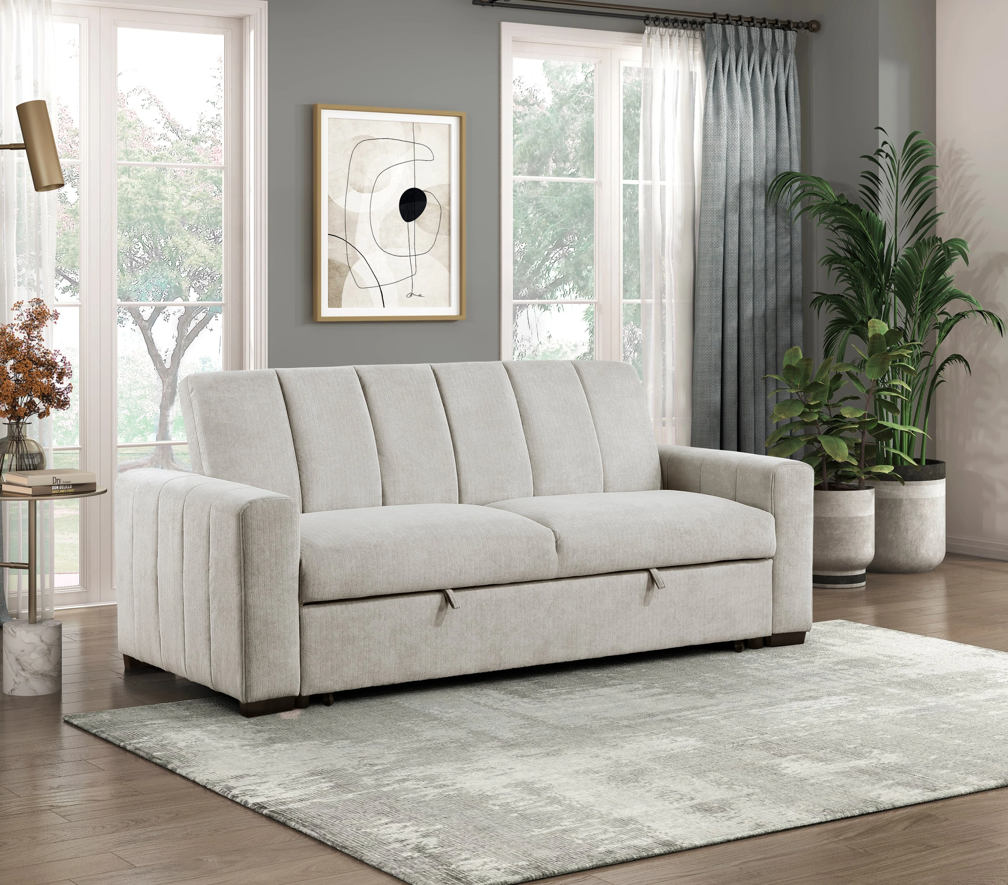 Michah Light Gray Convertible Sofa with Pull-out Bed