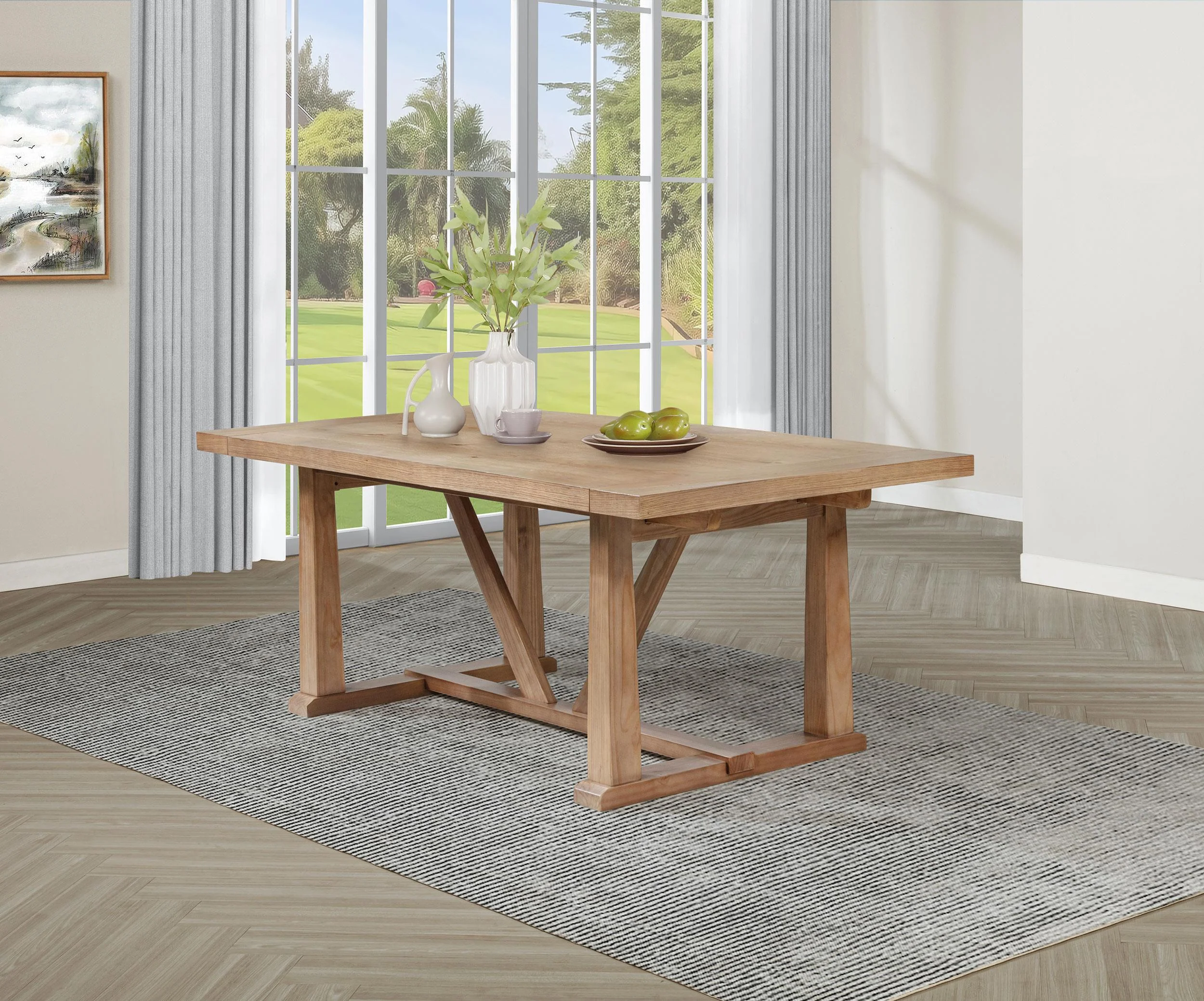 Middleton Natural Brown Dining Table with 106-inch Extension Leaf - Image 2