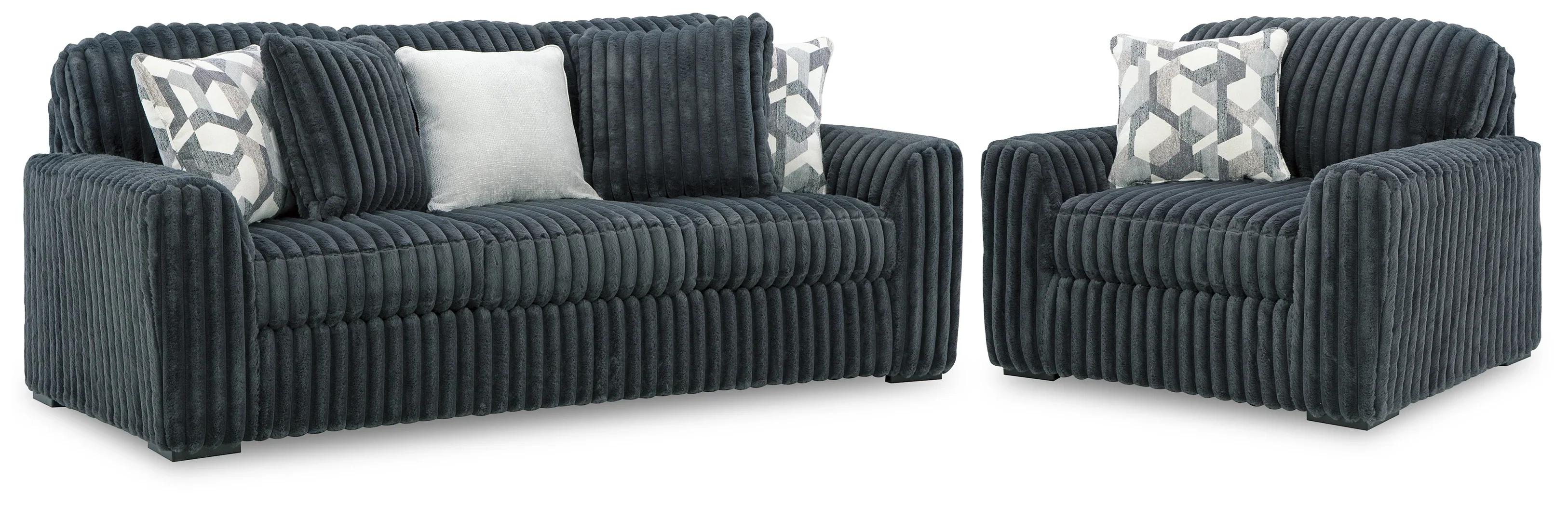 Midnight-Madness Gunmetal Sofa and Chair and a Half