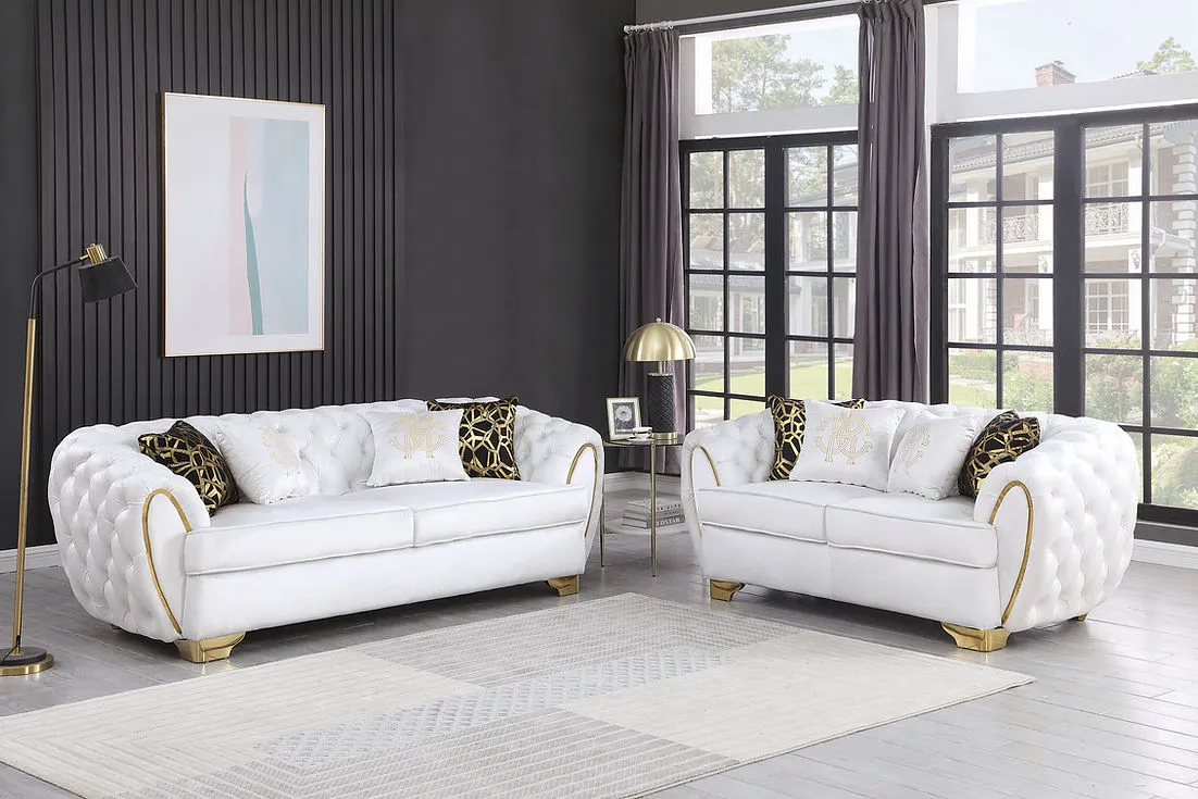 Mila White Velvet Living Room Set - Image 3