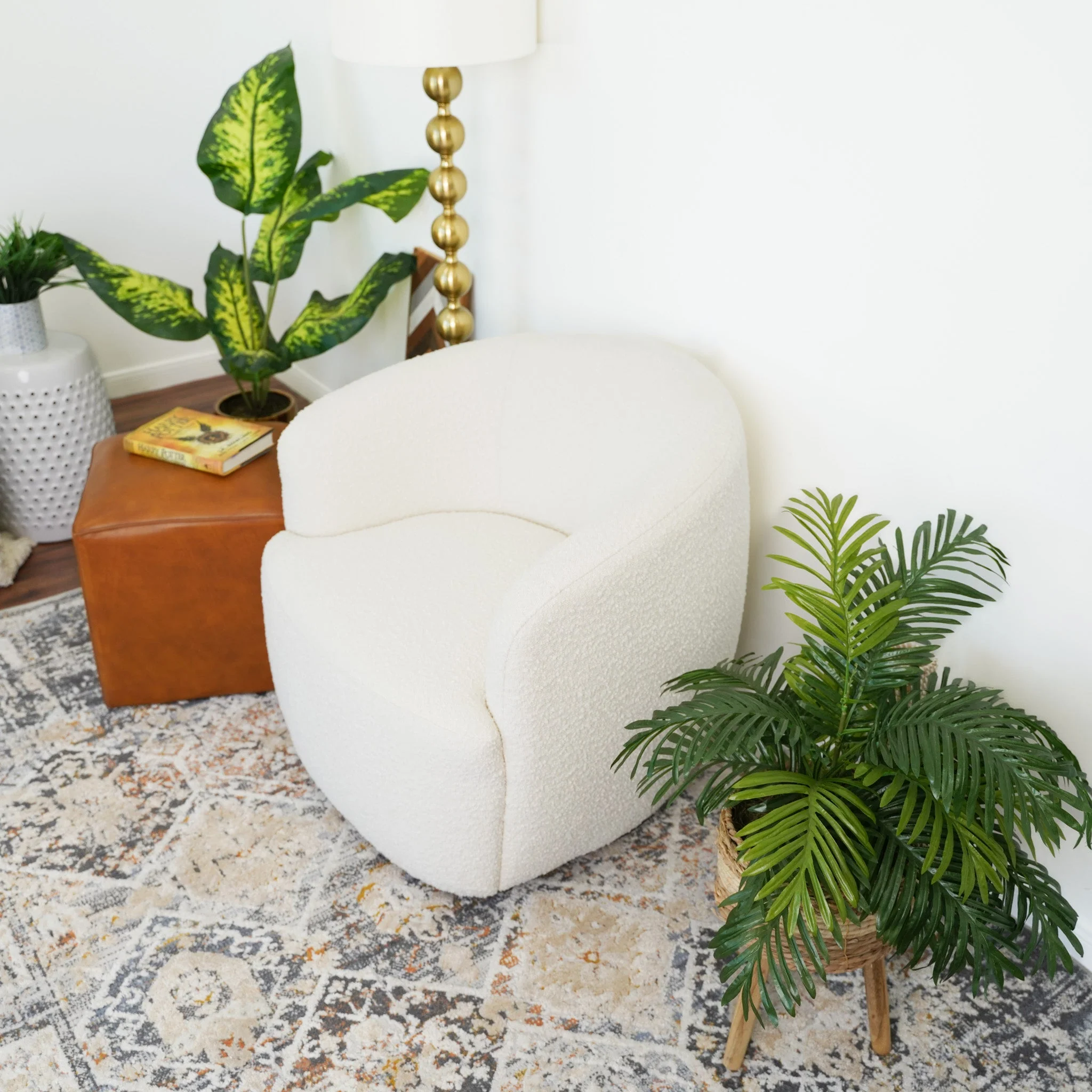 Mina White Boucle Swivel Chair - Image 3