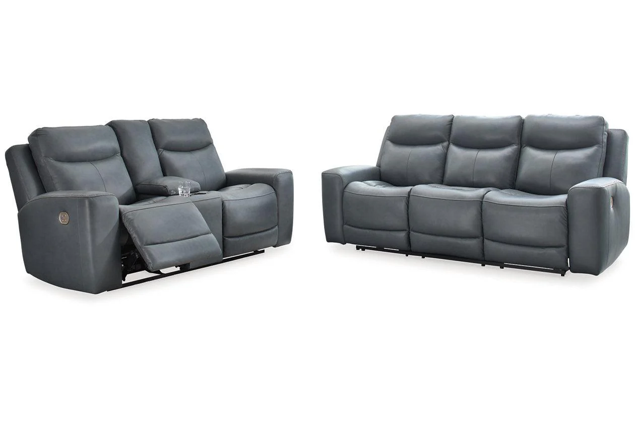 Mindanao Steel Dual Power Leather Reclining Sofa and Loveseat - Image 2