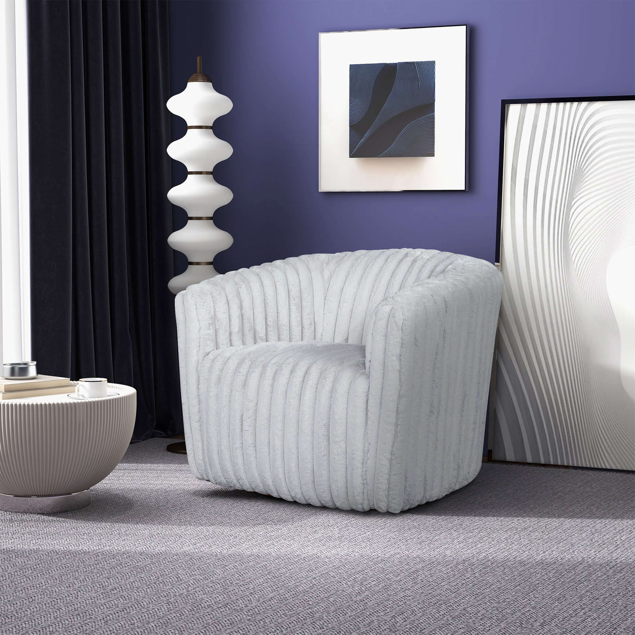 Mira Light Grey Soft Plush Fabric Swivel Chair - Image 5