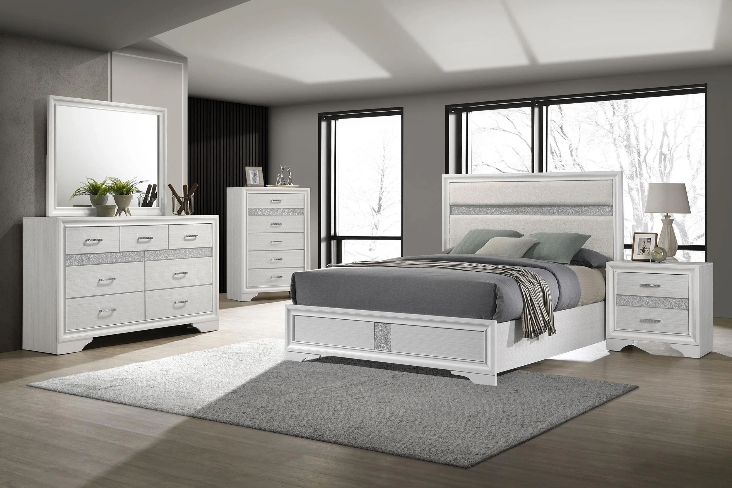 Miranda 55-inch Upholstered California King Panel Bed White - Image 8