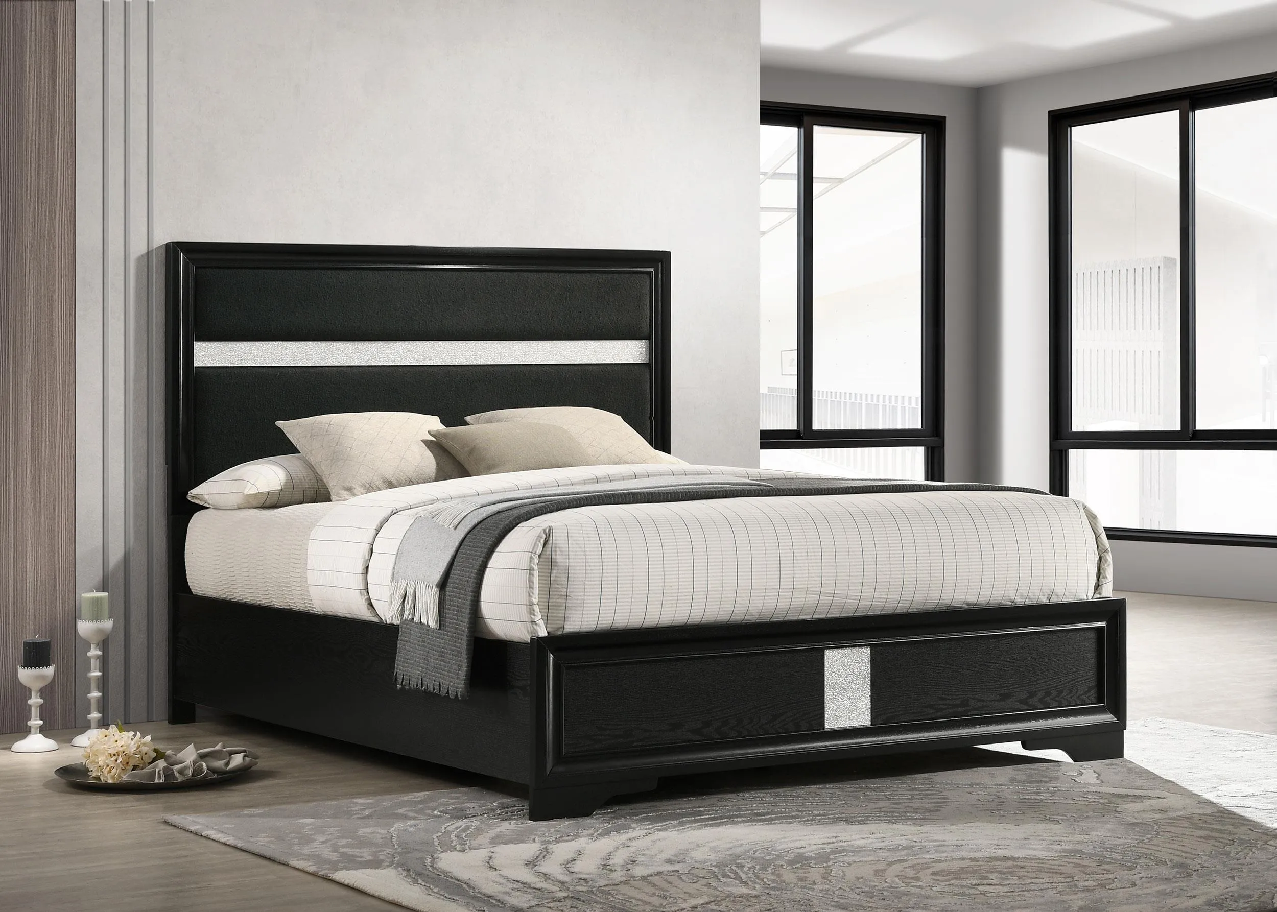 Miranda Black 55-inch Upholstered Queen Panel Bed