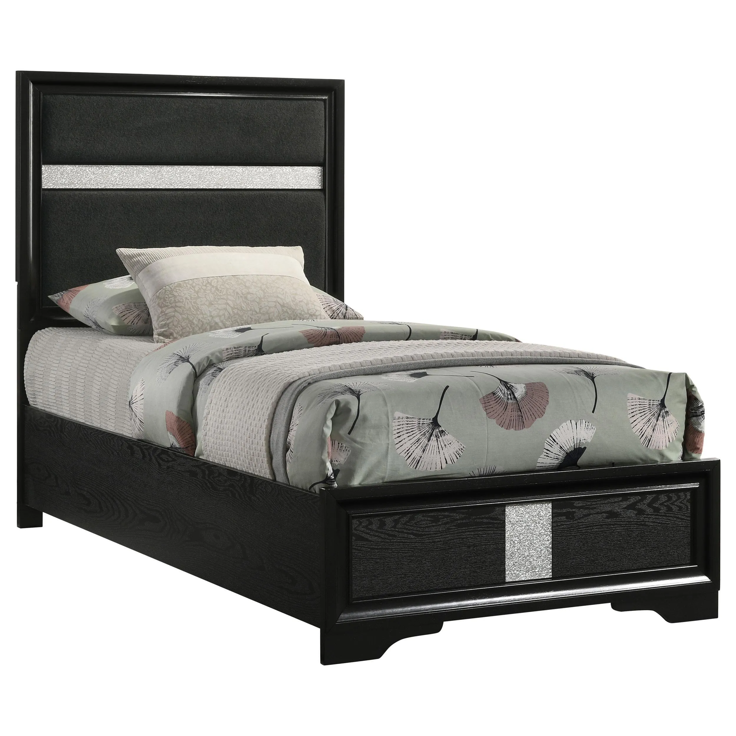 Miranda Black 55-inch Upholstered Twin Panel Bed - Image 2