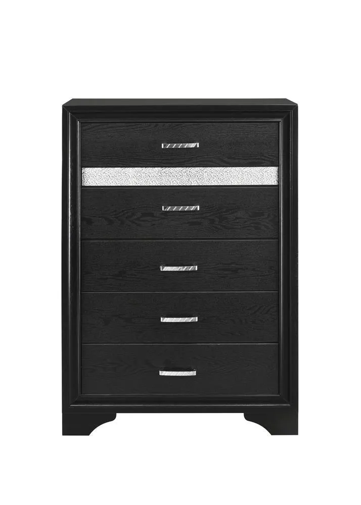 Miranda Black and Rhinestone 5-Drawer Chest - Image 2