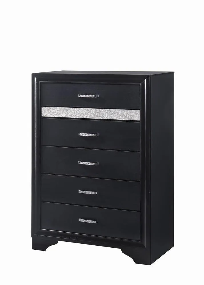 Miranda Black and Rhinestone 5-Drawer Chest - Image 3