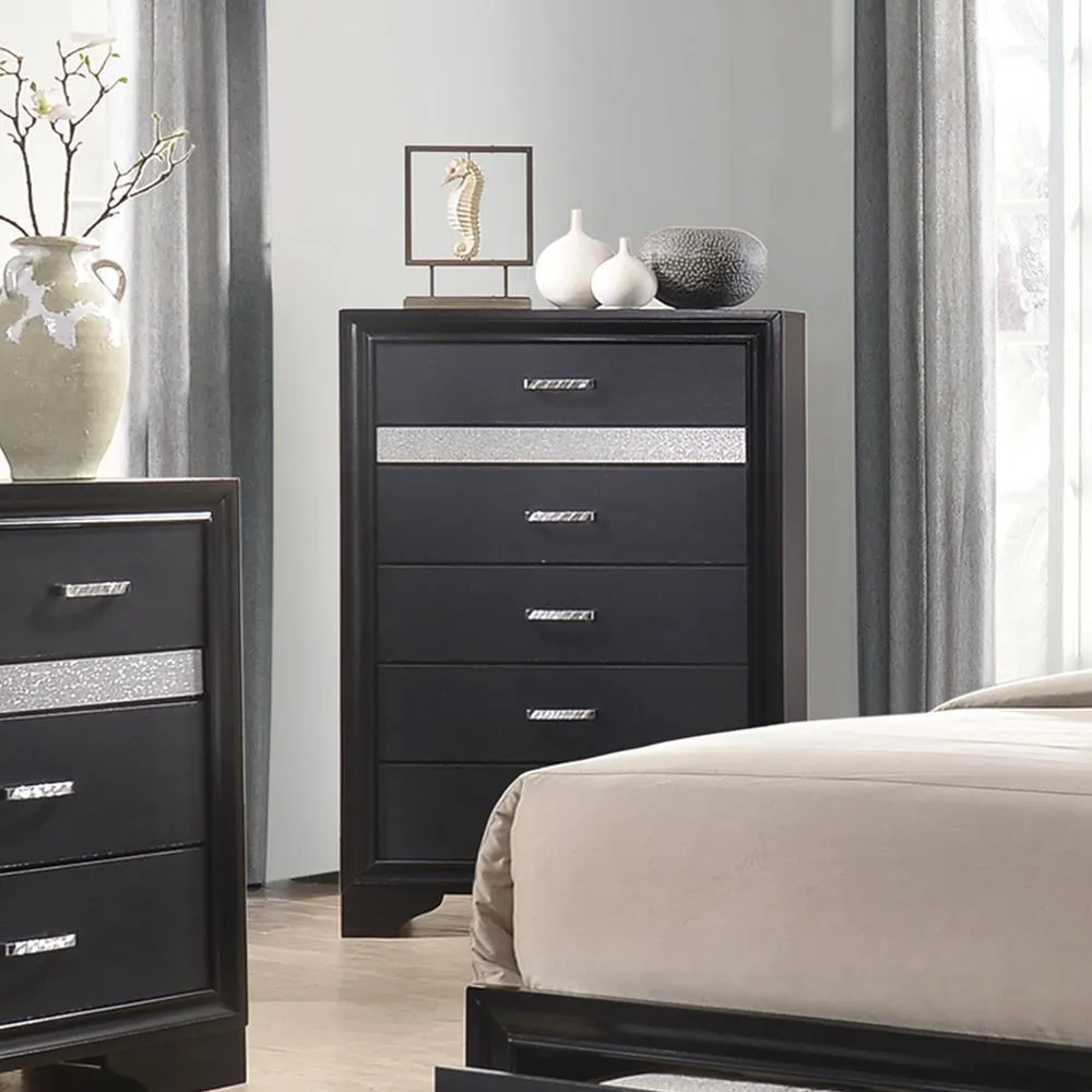 Miranda Black and Rhinestone 5-Drawer Chest - Image 4
