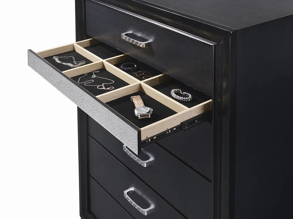 Miranda Black and Rhinestone 5-Drawer Chest - Image 5
