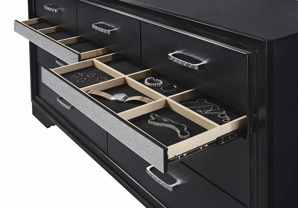 Miranda Black/Rhinestone 7-Drawer Dresser - Image 9