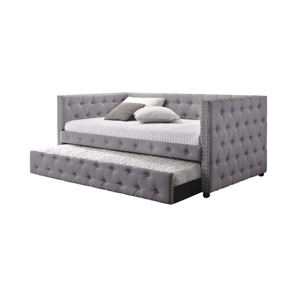 Mockern Gray Tufted Upholstered Daybed with Trundle - Image 2