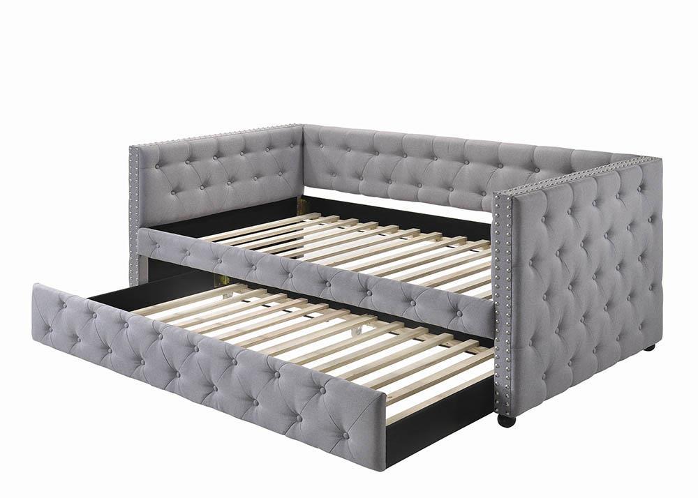 Mockern Gray Tufted Upholstered Daybed with Trundle - Image 3