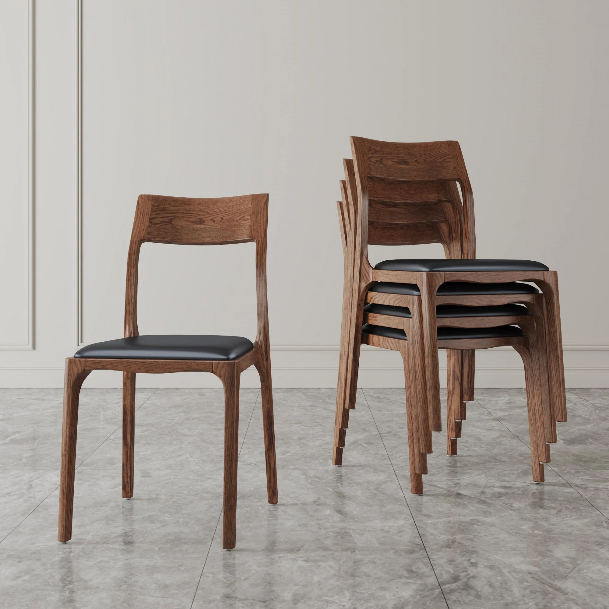 Moderno Stackable Dining Chair in Walnut and Black (Set of 2) - Image 2