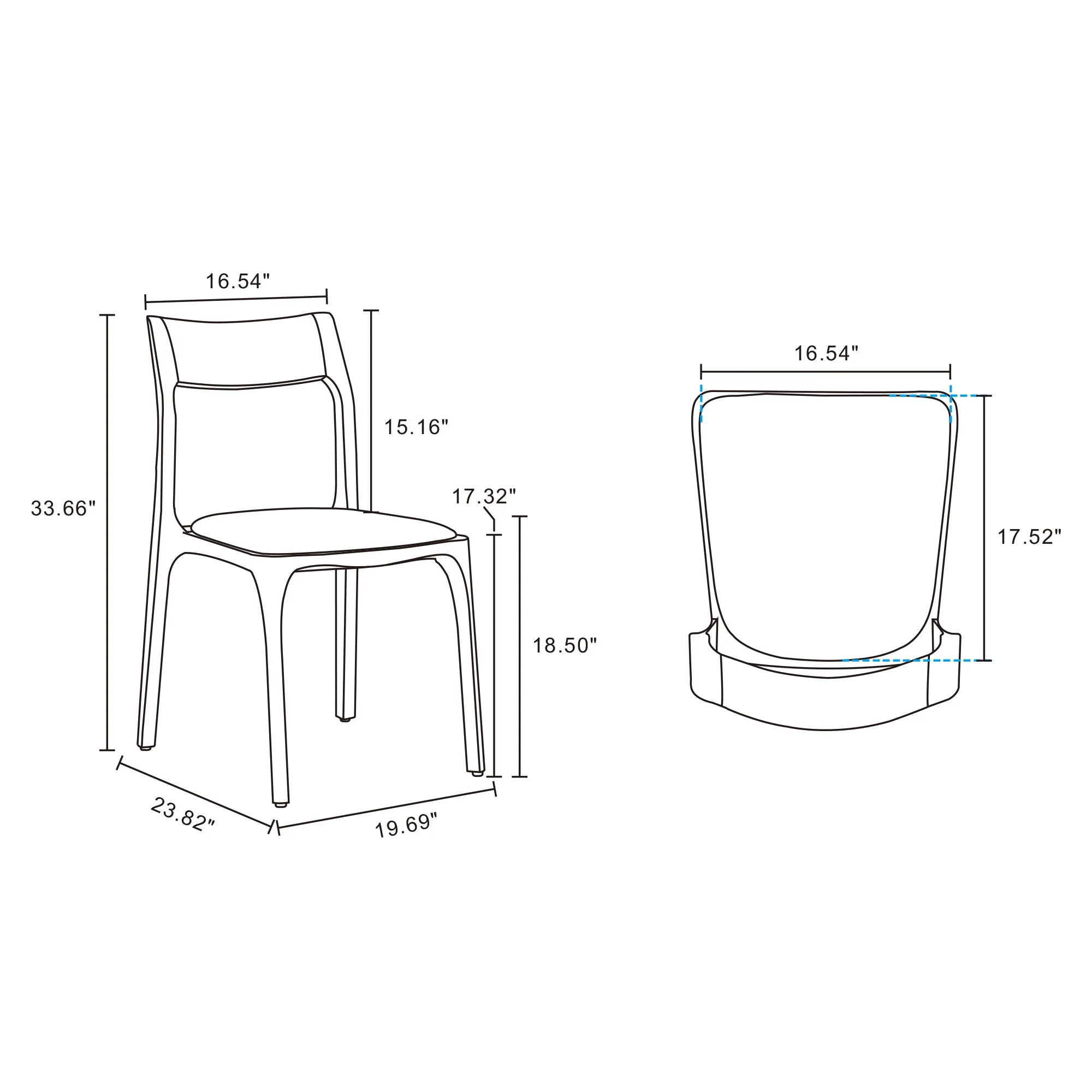 Moderno Stackable Dining Chair in Walnut and Black (Set of 4) - Image 3