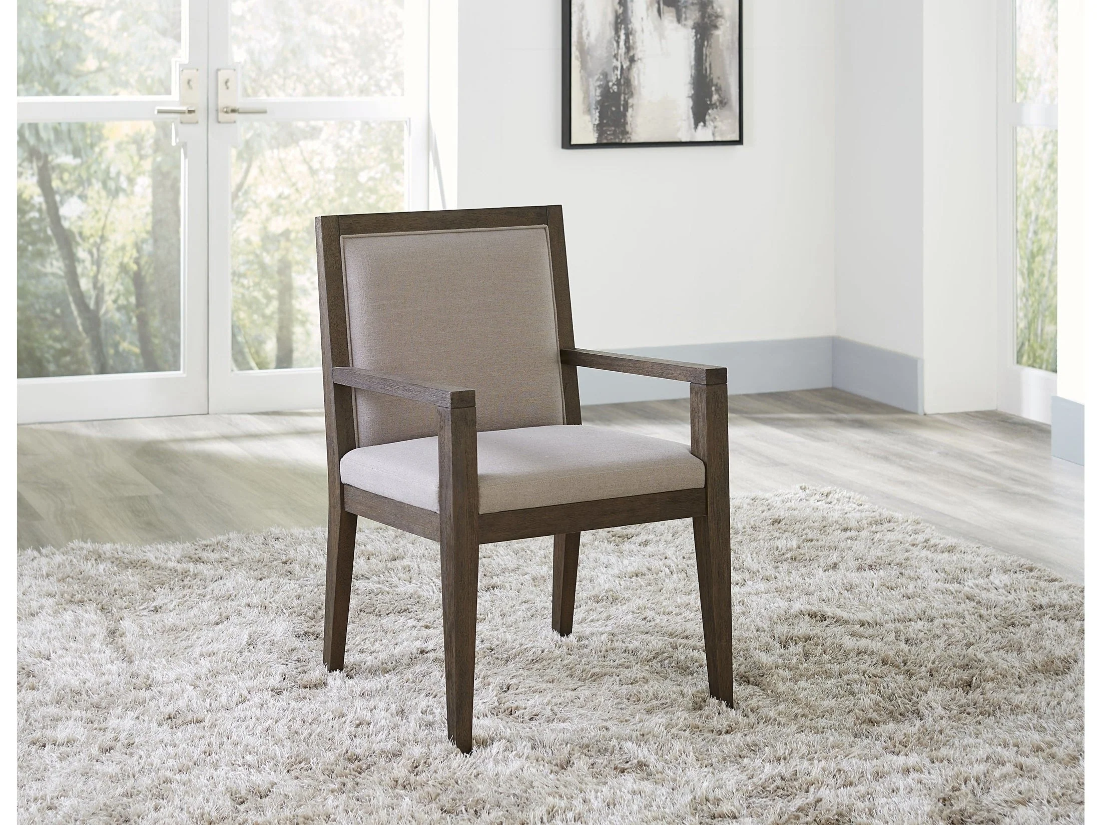 Modesto Wood Frame Upholstered Arm Chair in Koala Linen and French Roast (Set of 2)