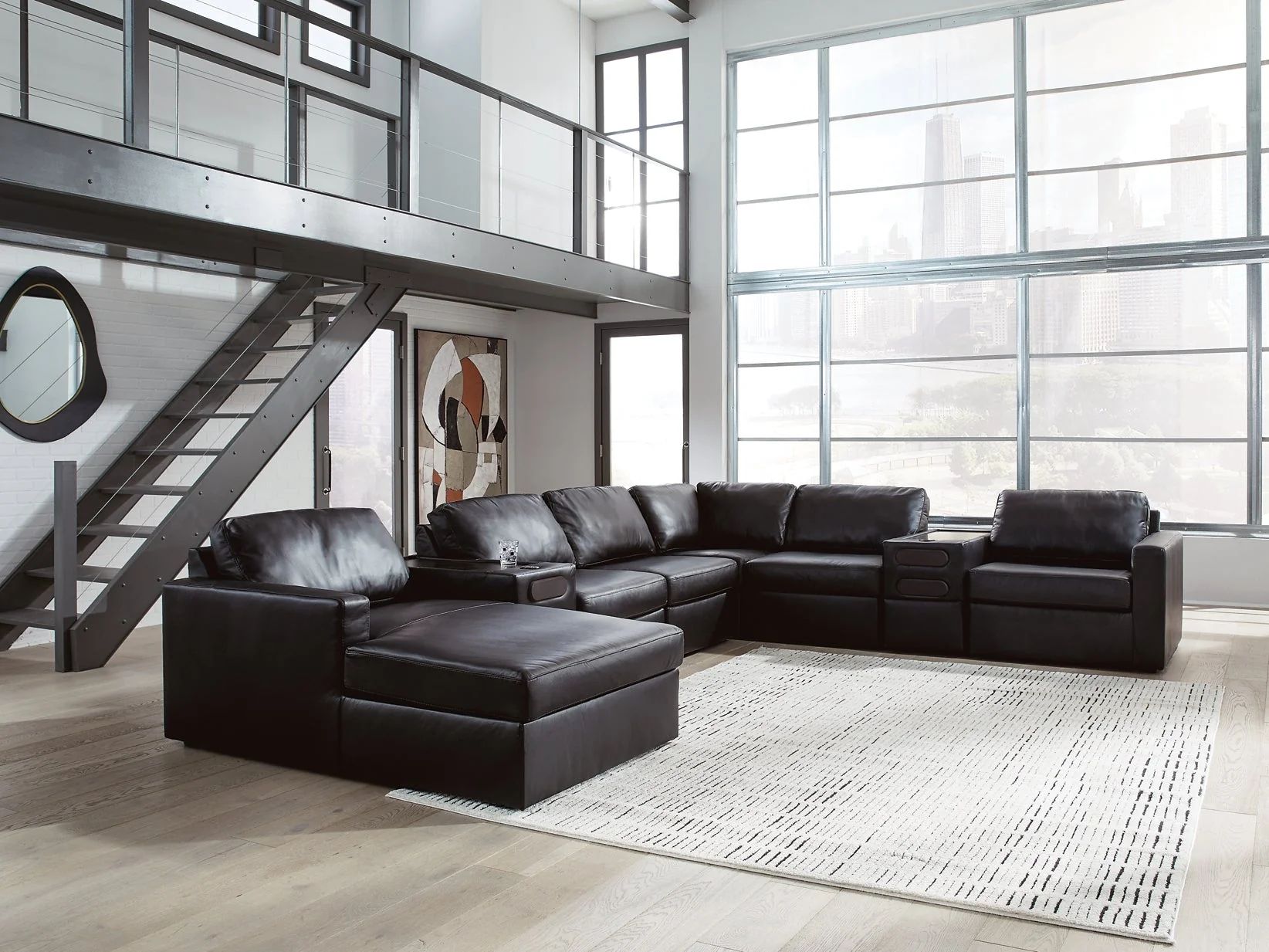 ModMax II Black 8-Piece Sectional with LAF Chaise and Audio Consoles - Image 3