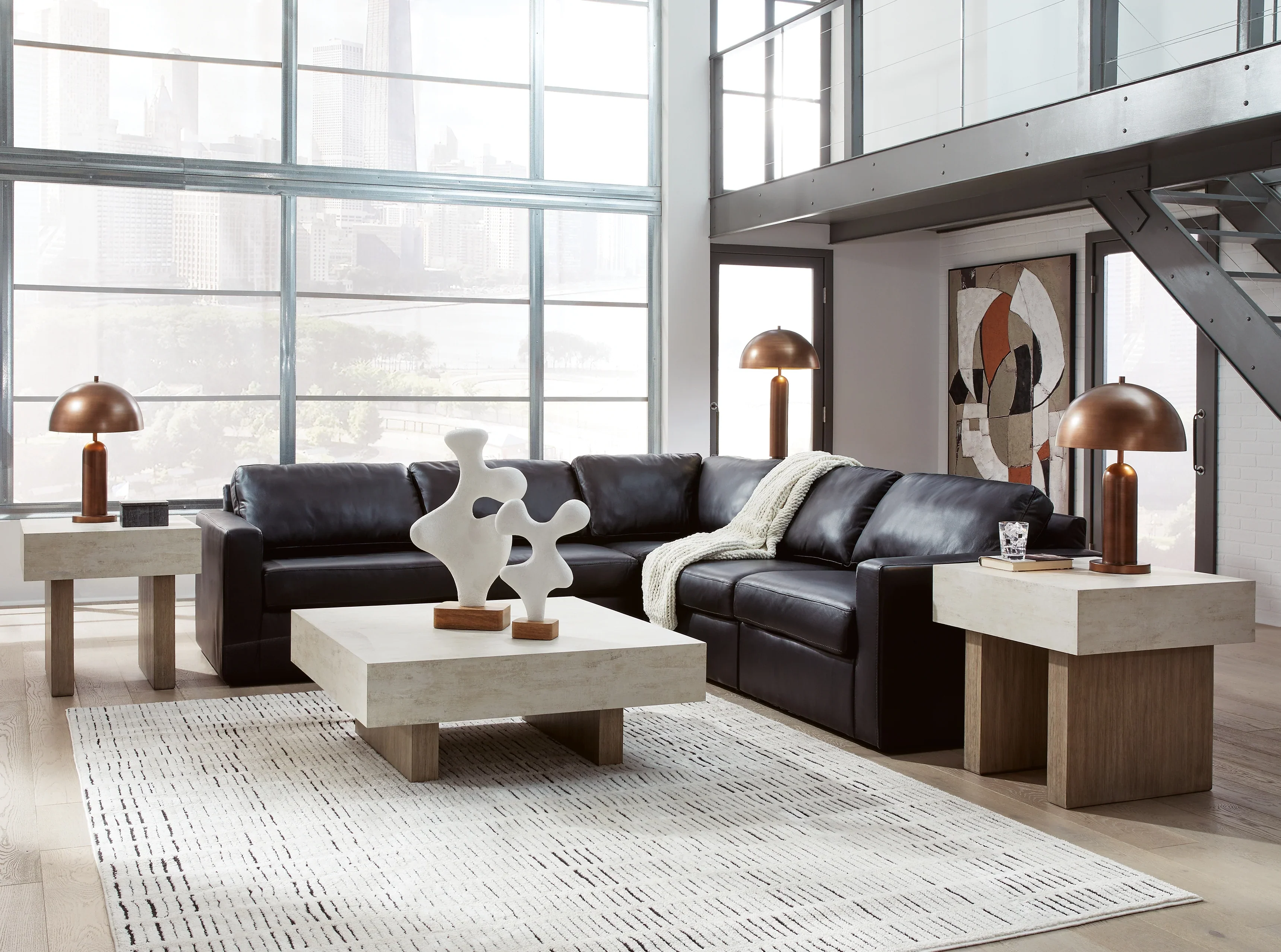 ModMax II Black Leather 5-Piece Sectional - Image 4