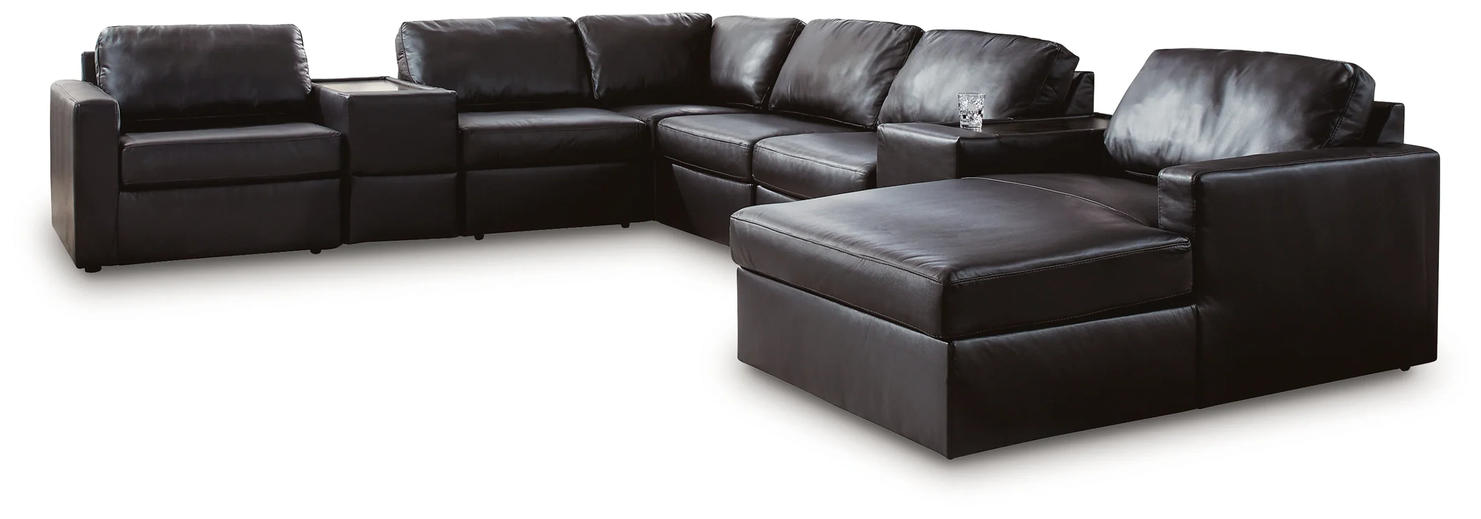 ModMax II Black Leather 8-Piece Sectional with Chaise and Storage Consoles - Image 2