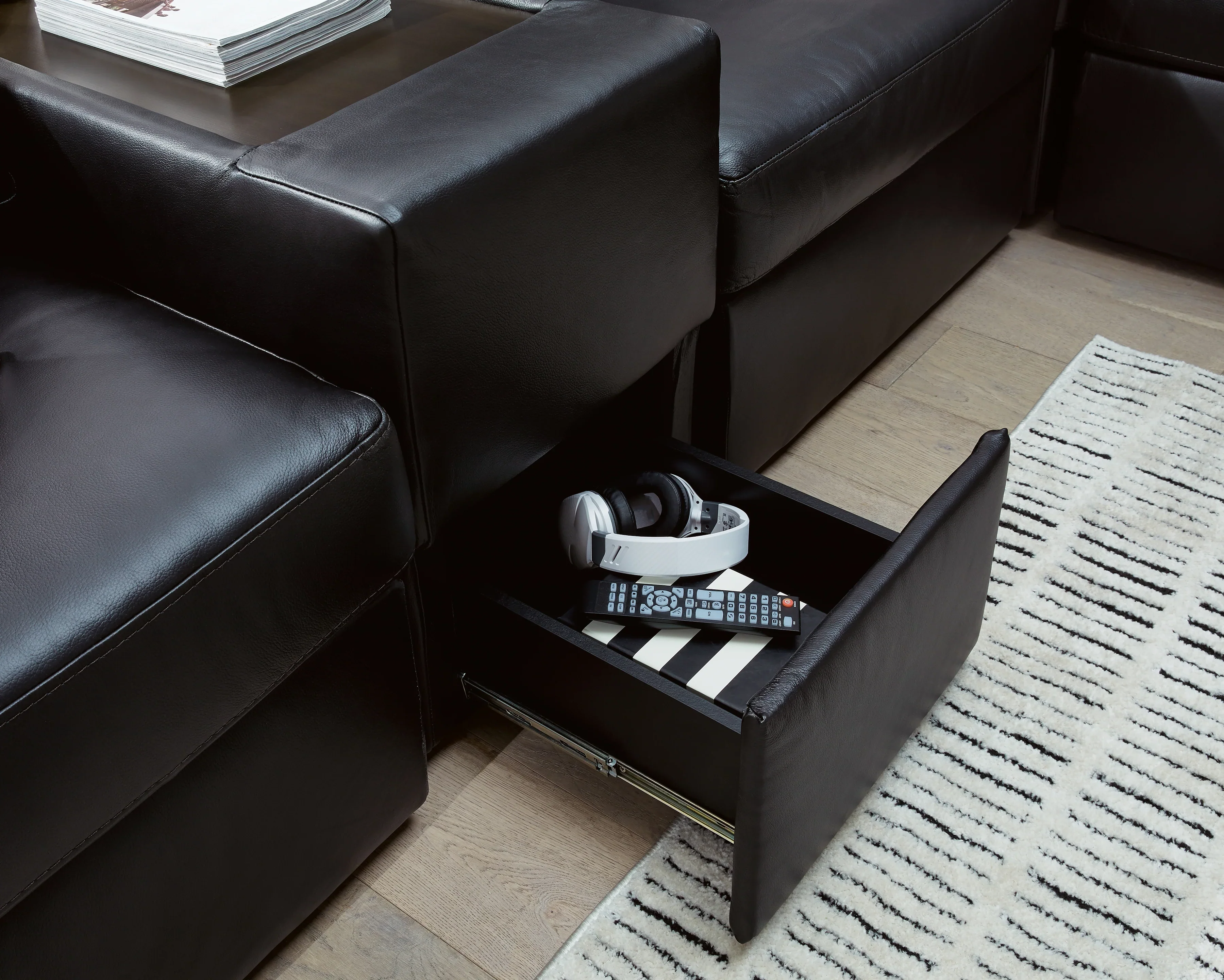ModMax II Black Leather 8-Piece Sectional with Chaise and Storage Consoles - Image 3