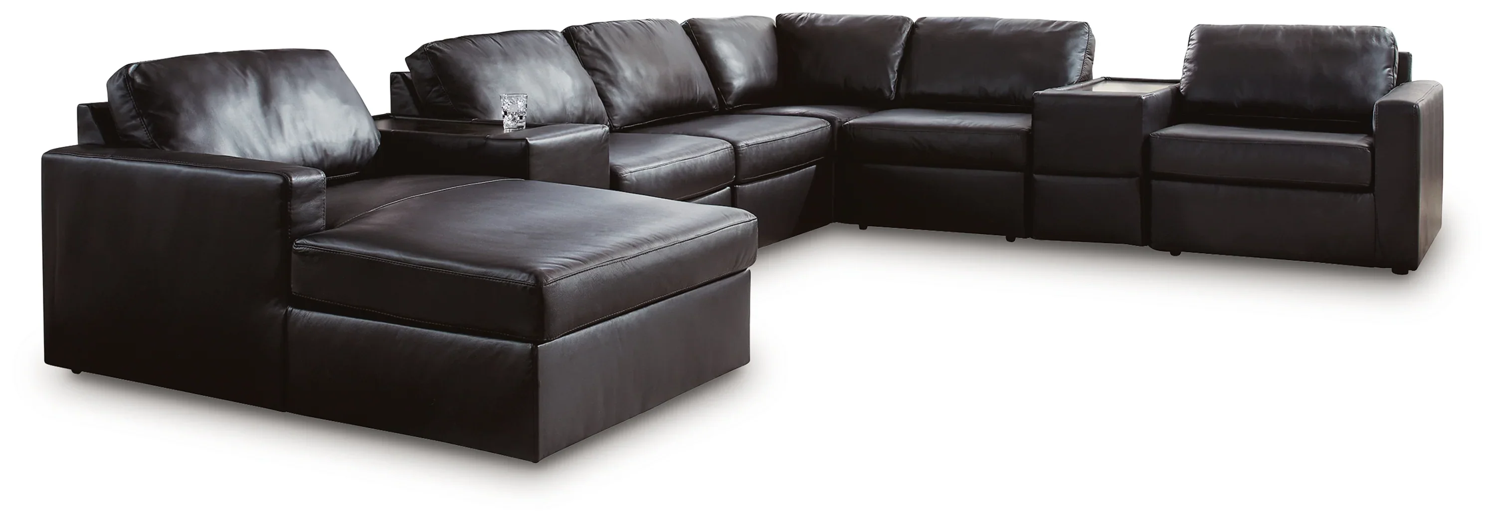 ModMax II Black Leather 8-Piece Sectional with Chaise and Storage Consoles - Image 2