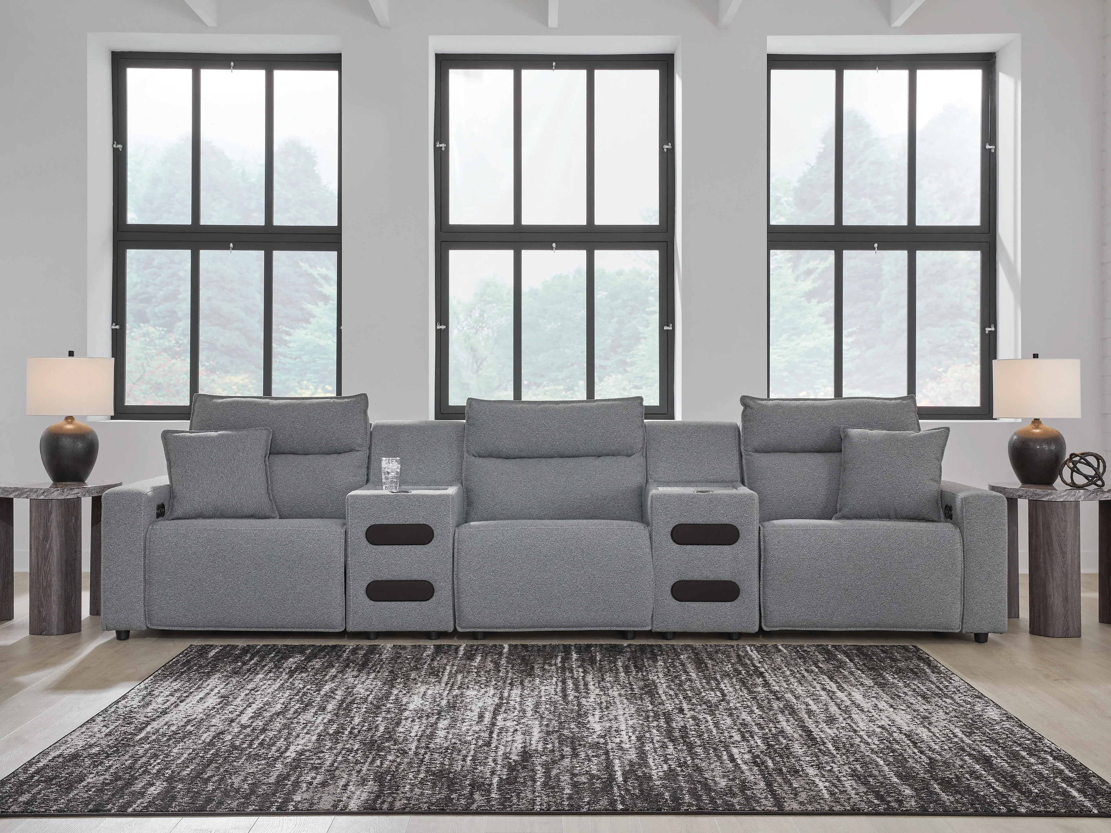 Modmax II Salt and Pepper 5-Piece Power Reclining Sectional with 2 Audio Consoles