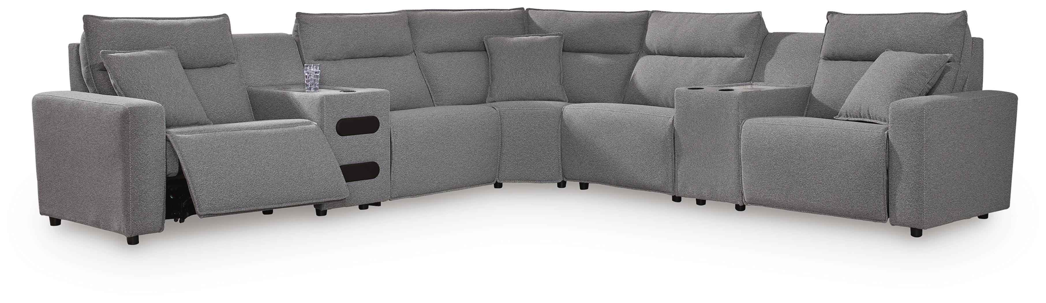 Modmax II Salt and Pepper 7-Piece Power Reclining Sectional with Audio Consoles