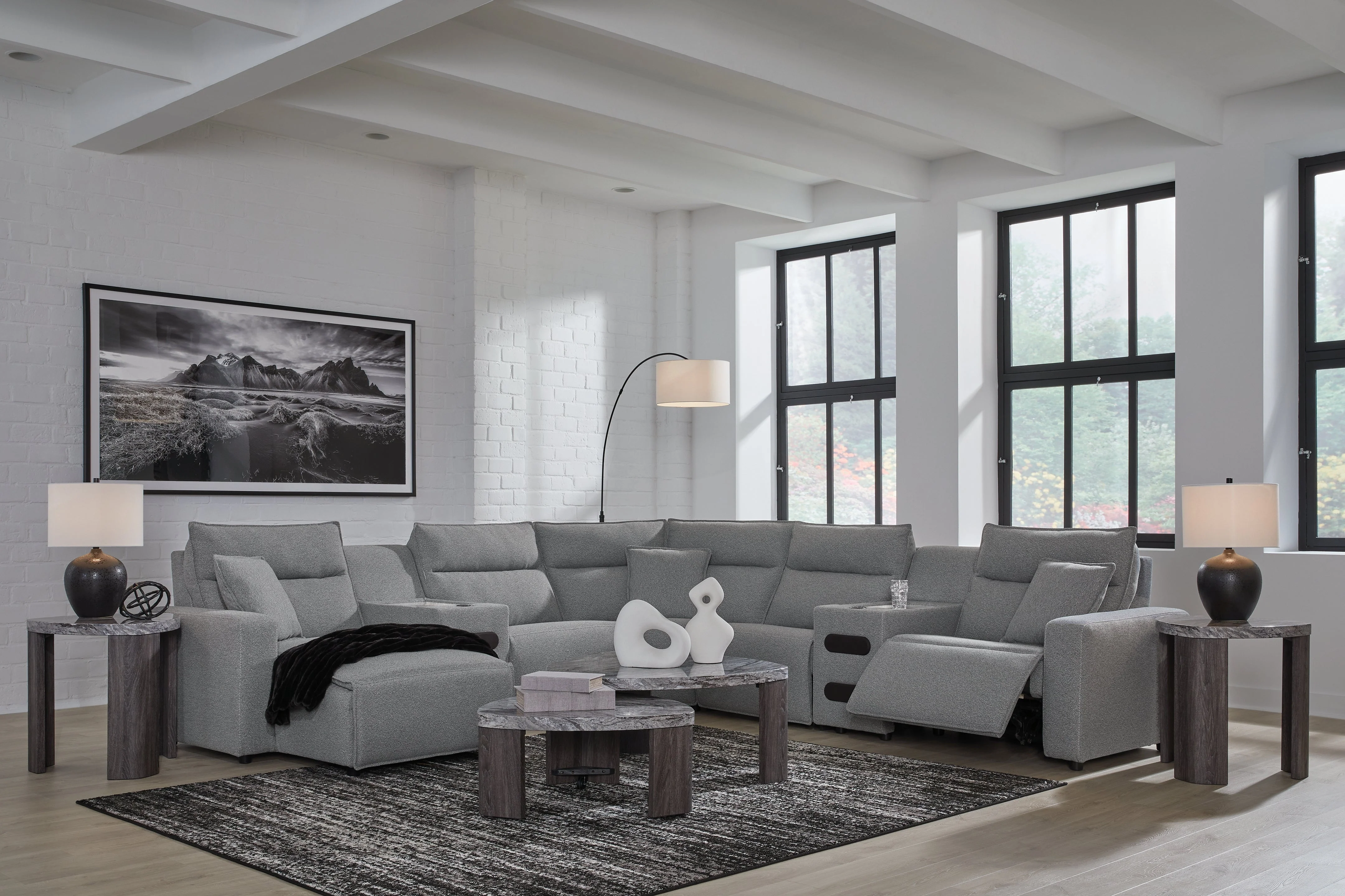 Modmax II Salt and Pepper 7-Piece Power Reclining Sectional with LAF Chaise - Image 2