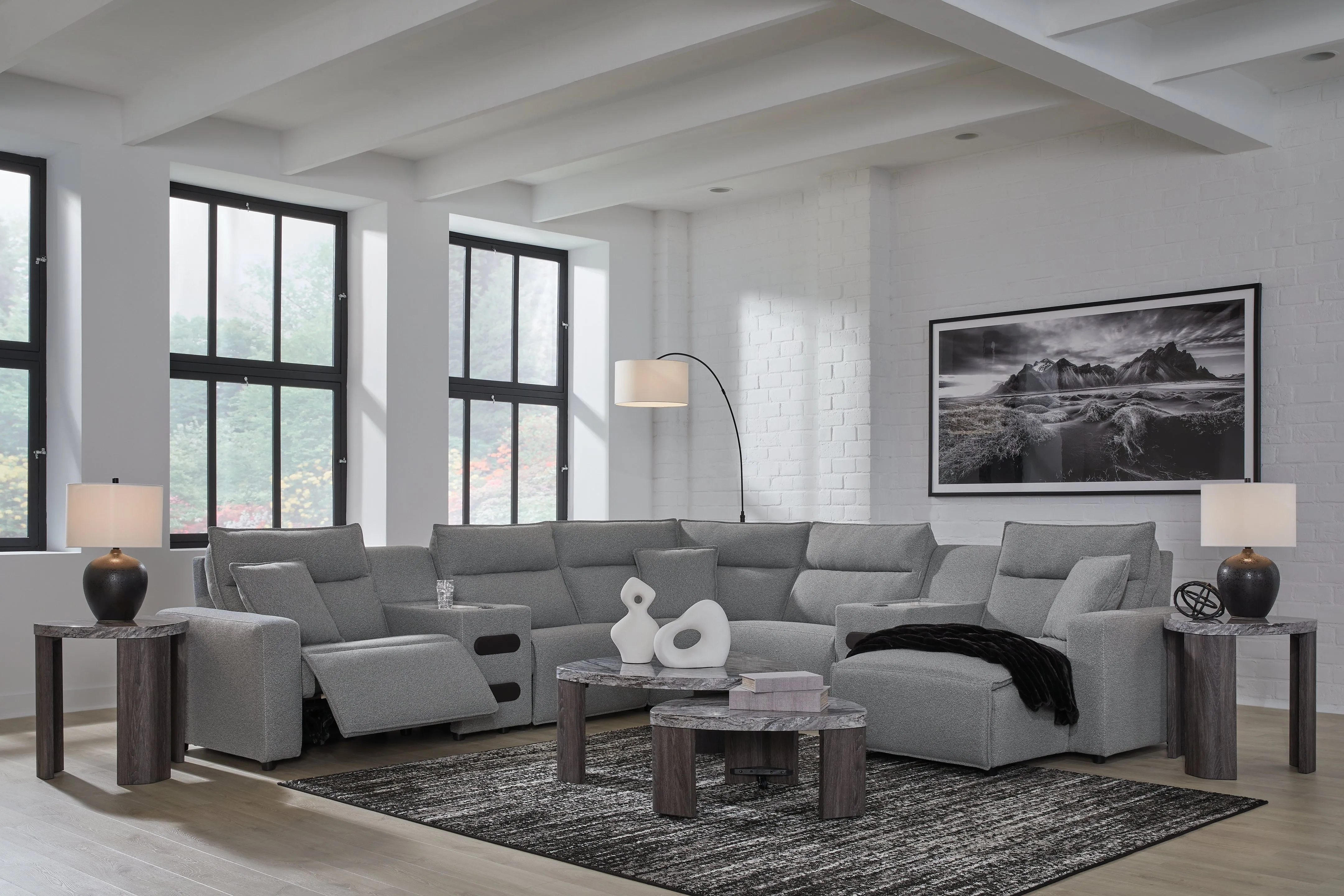 Modmax II Salt and Pepper 7-Piece Power Reclining Sectional with RAF Chaise - Image 2