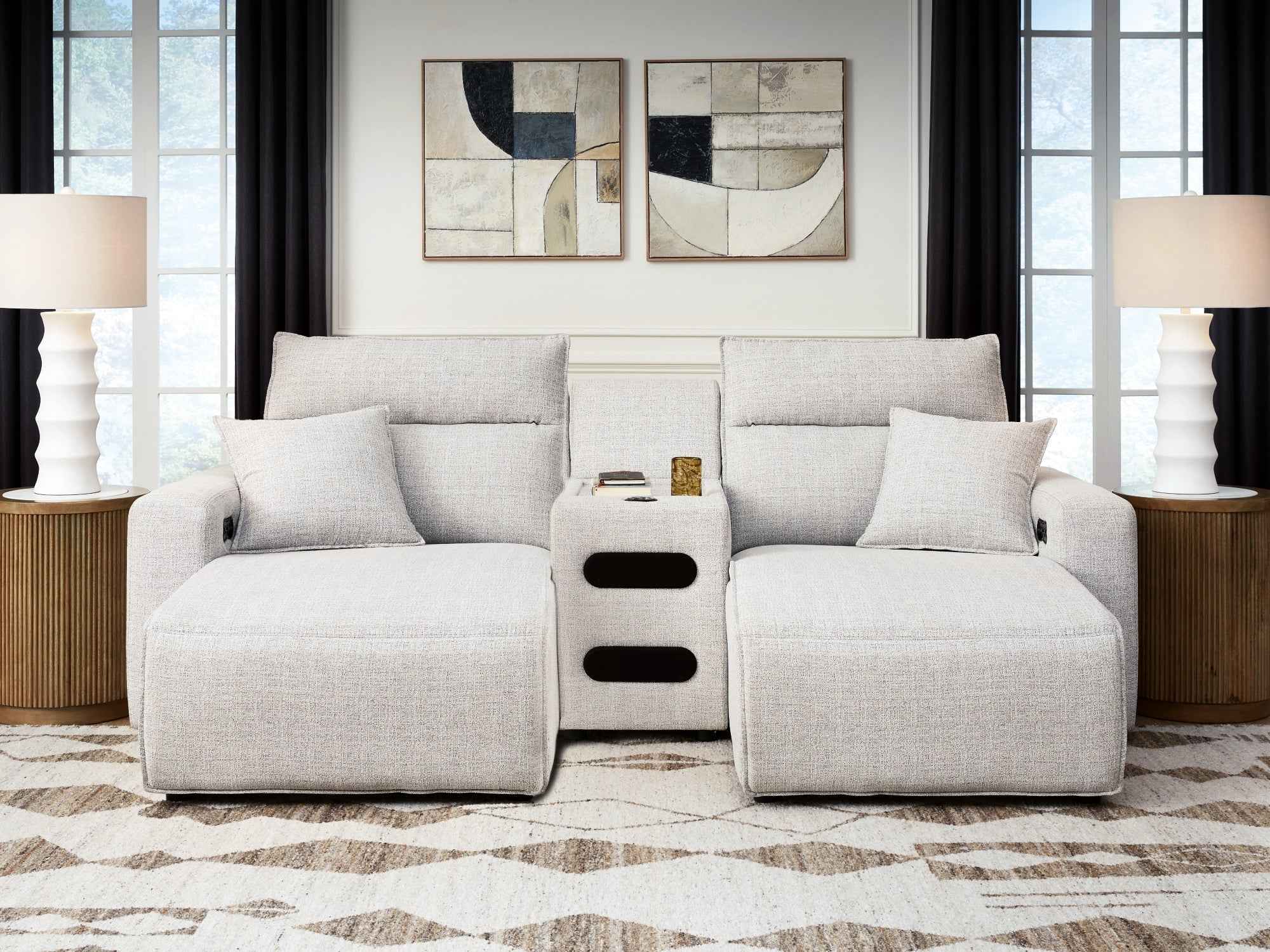 ModMax II Stone 3-Piece Power Reclining Sectional with Chaise and Audio Console