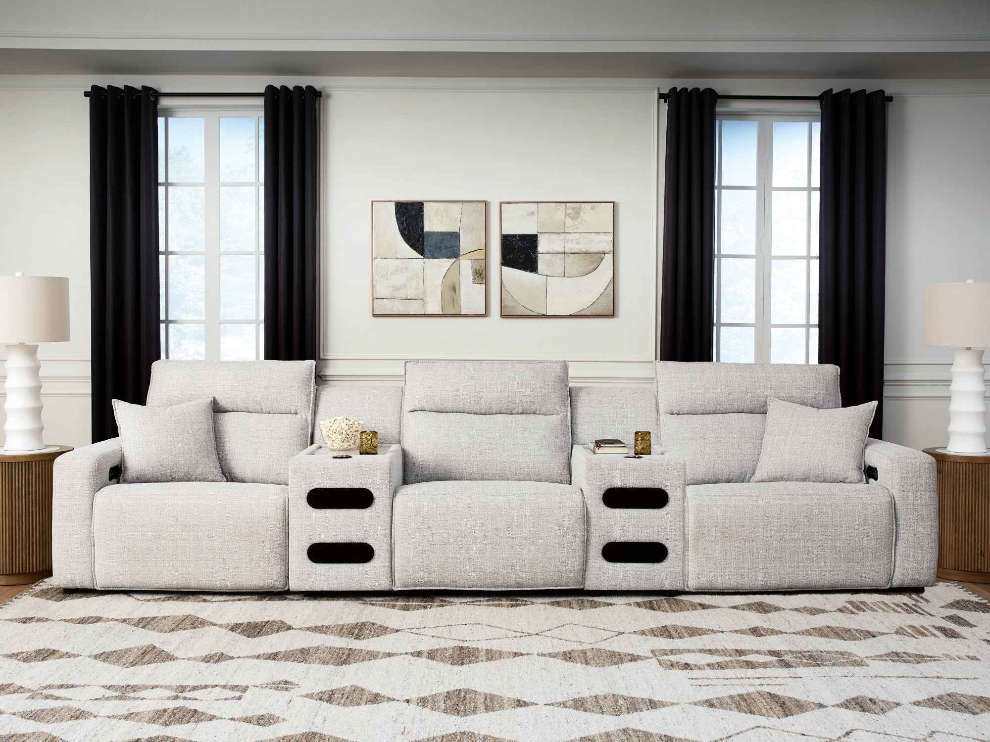 ModMax II Stone 5-Piece Power Reclining Sectional with Audio Consoles