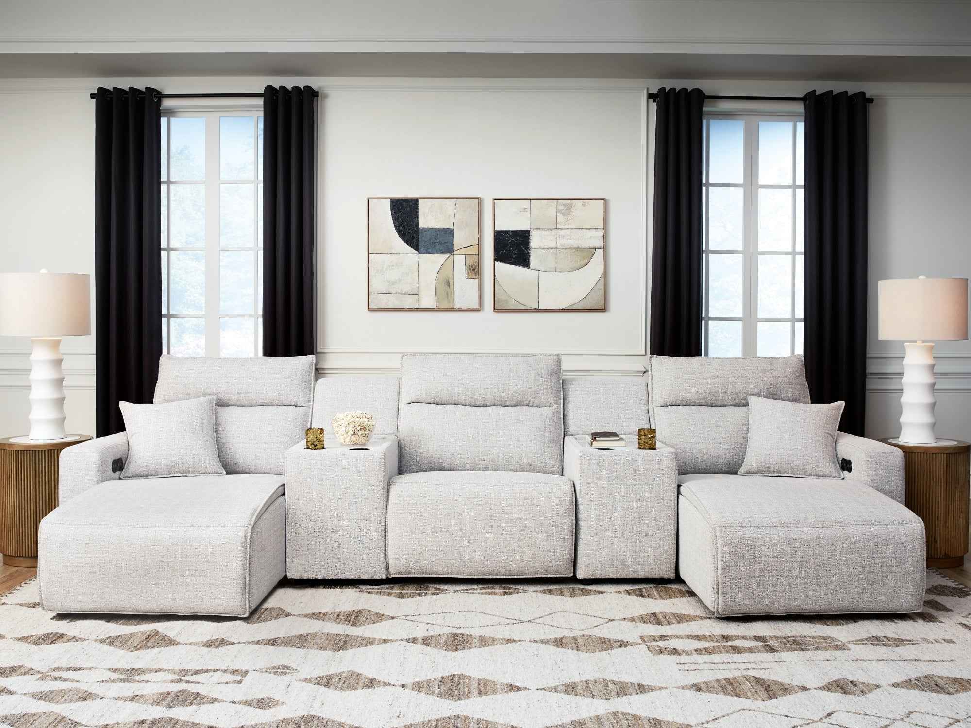ModMax II Stone 5-Piece Power Reclining Sectional with Chaise and Consoles