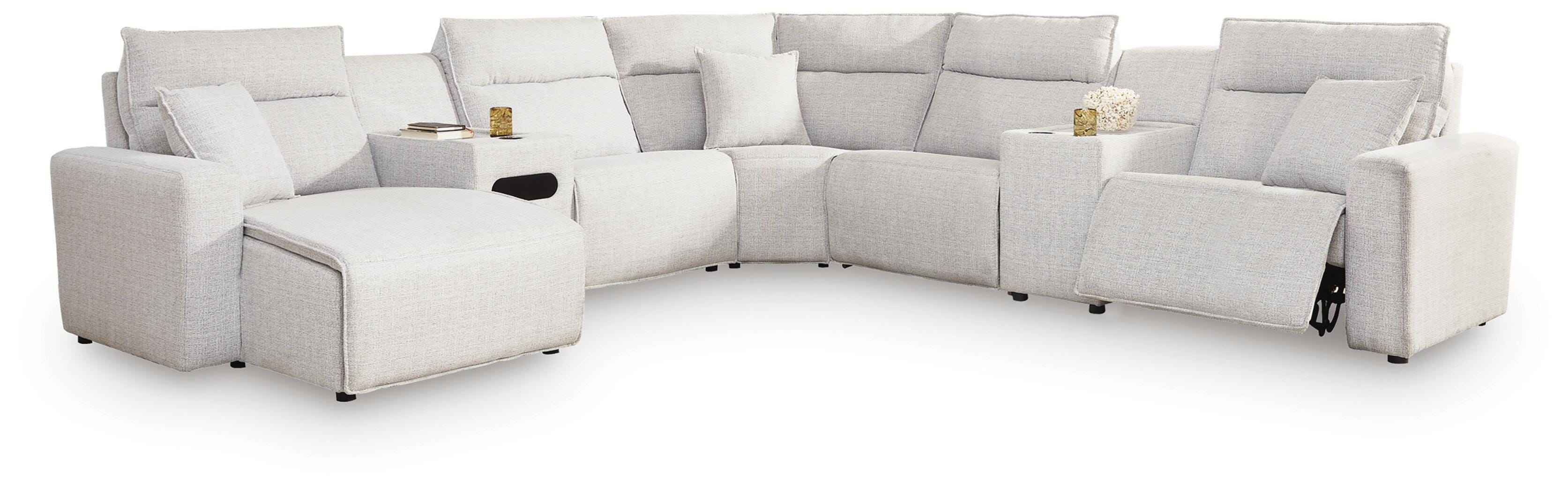 Modmax II Stone 6-Piece Power Reclining Sectional with Chaise and Audio Console
