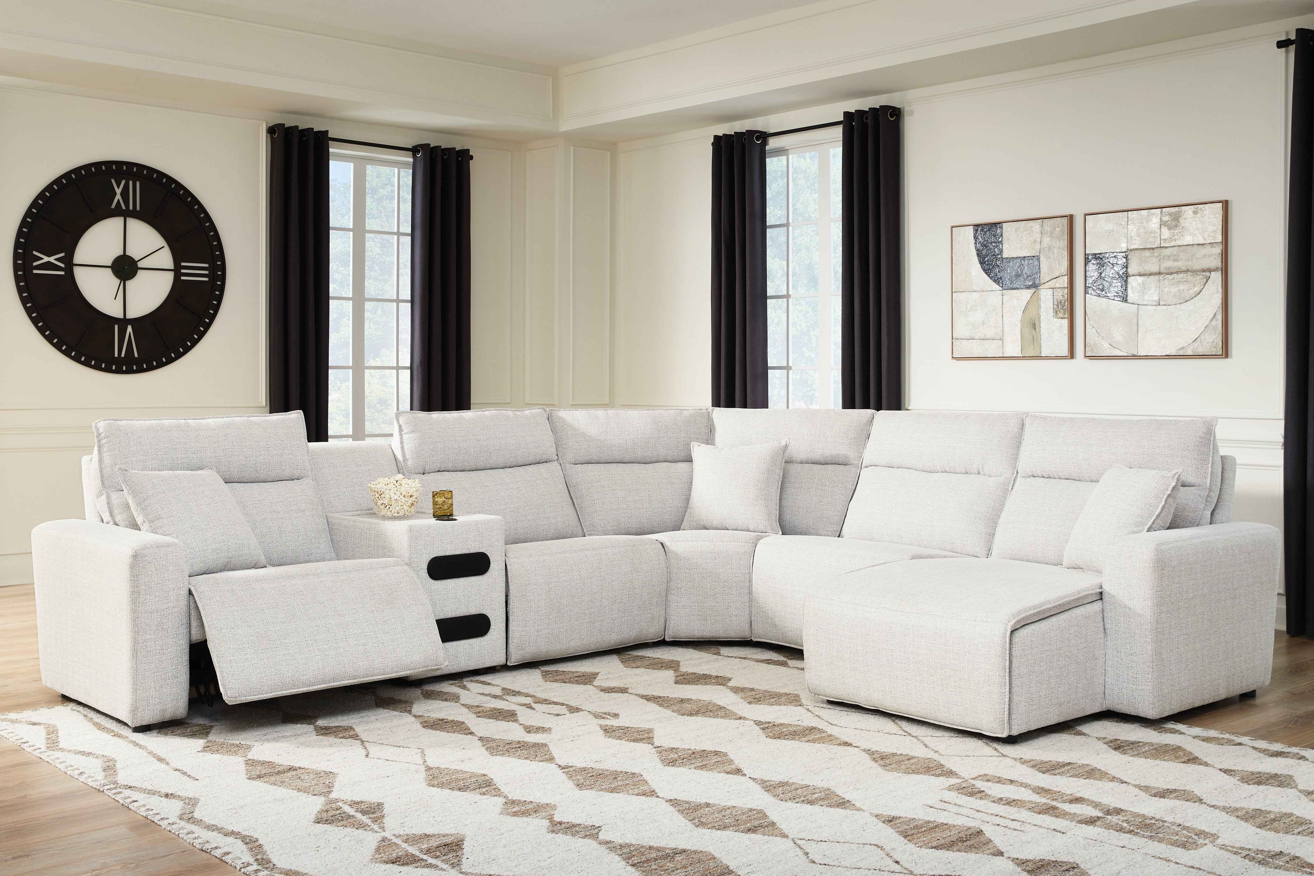 ModMax II Stone 6-Piece Reclining Sectional with Chaise and Audio Console