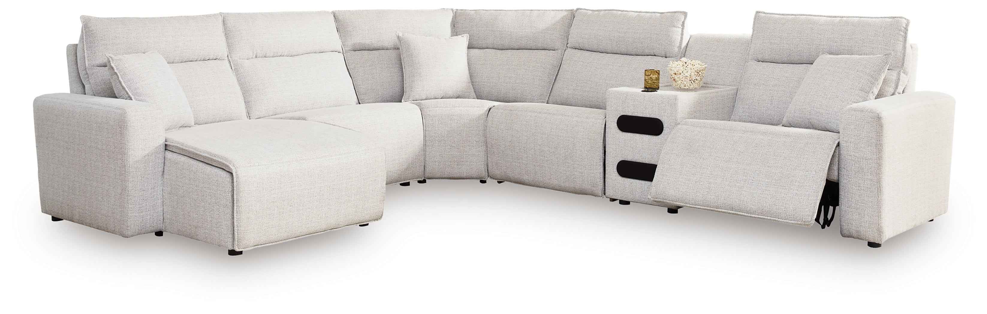 ModMax II Stone 6-Piece Reclining Sectional with LAF Chaise and Audio Console