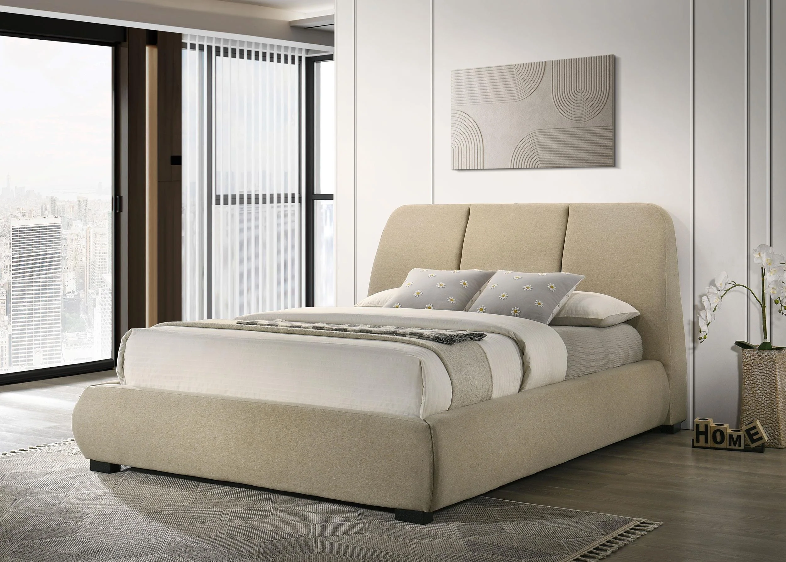 Mokena Brown 46-inch Upholstered Eastern King Platform Bed