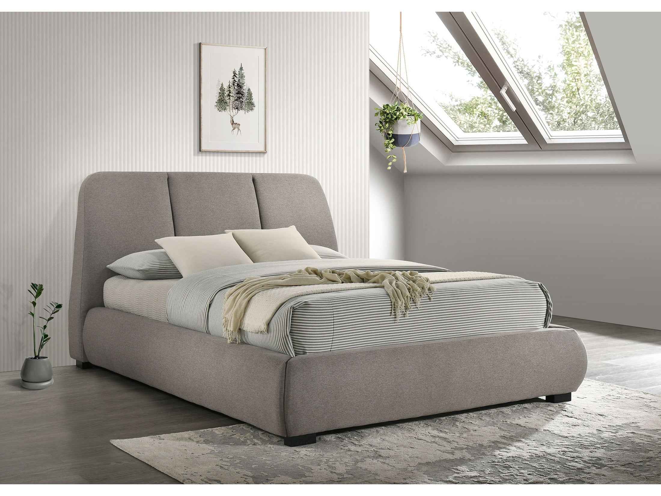 Mokena Taupe 46-inch Upholstered Queen Platform Bed
